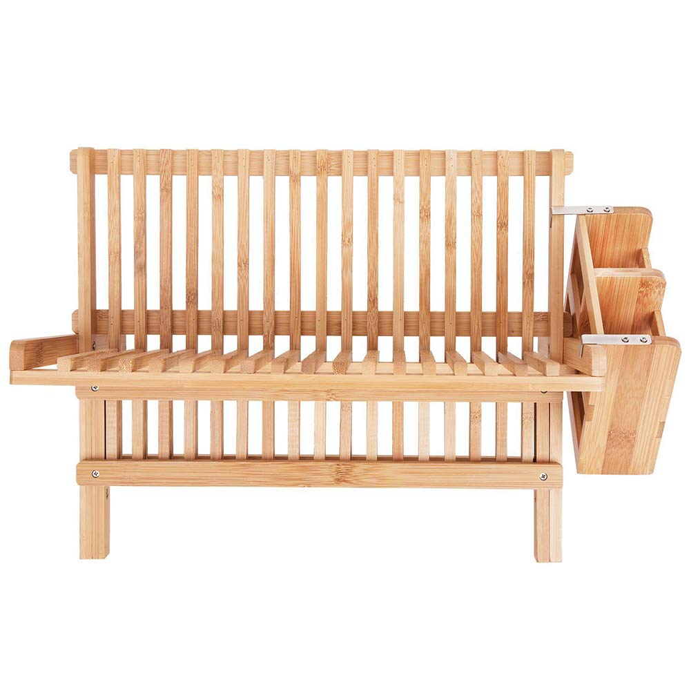 Premium Bamboo Dish Drying Rack with Utensil Holder | Space-Saving Collapsible Design | Compact Kitchen Drainer for Countertop | Perfect for Small Apartments, RVs & Camping