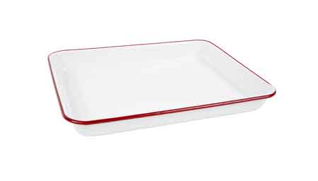 Crow Canyon Small Rectangular Enamelware Tray or Baking Pan with Red Rim - Perfect for Serving, Baking, and Kitchen Organization