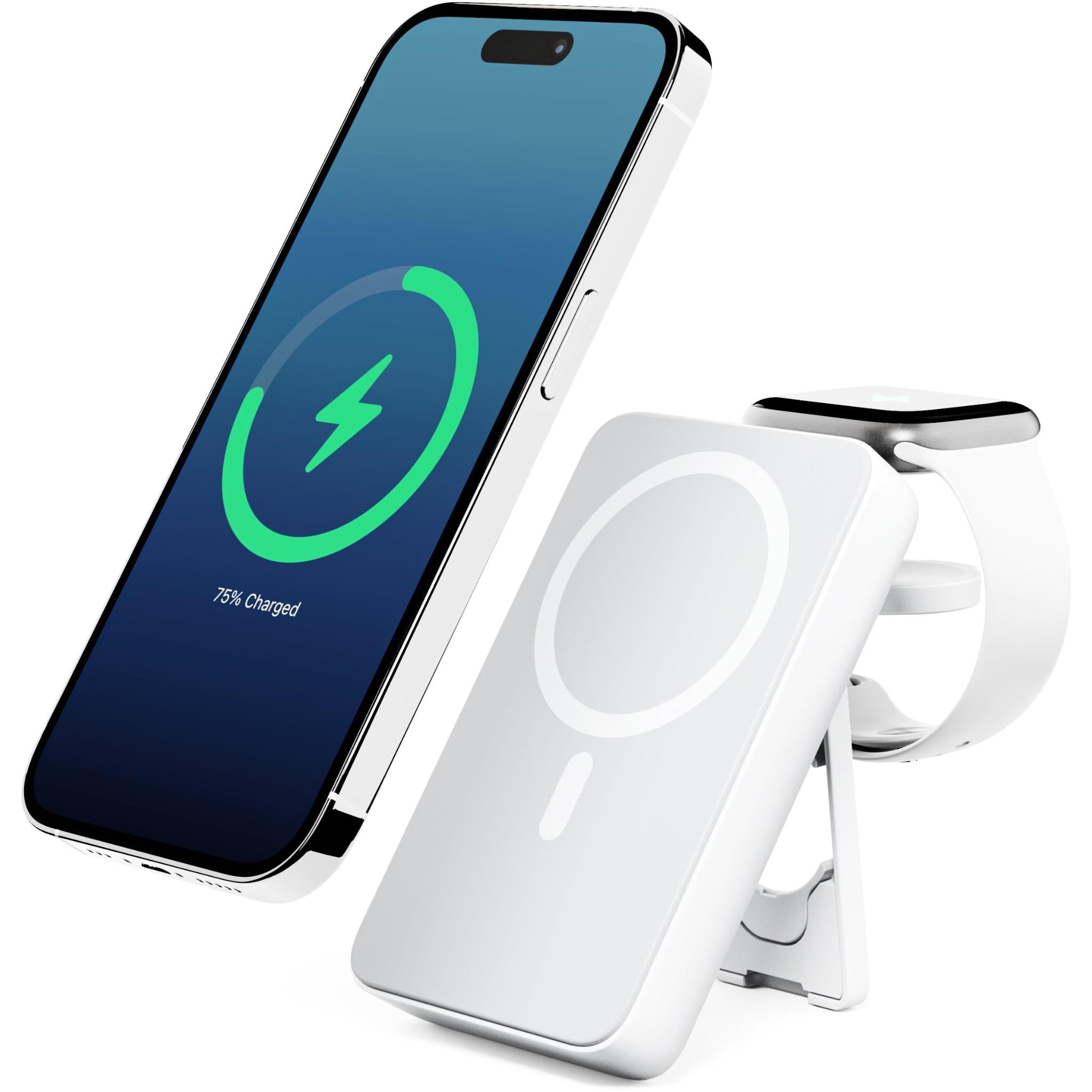 ALOGIC 4-in-1 Wireless Charging Station with 10,000mAh Power Bank - Fast Qi Charger for iPhone, Samsung, AirPods - White | Home Office Desk Organizer & Travel Companion