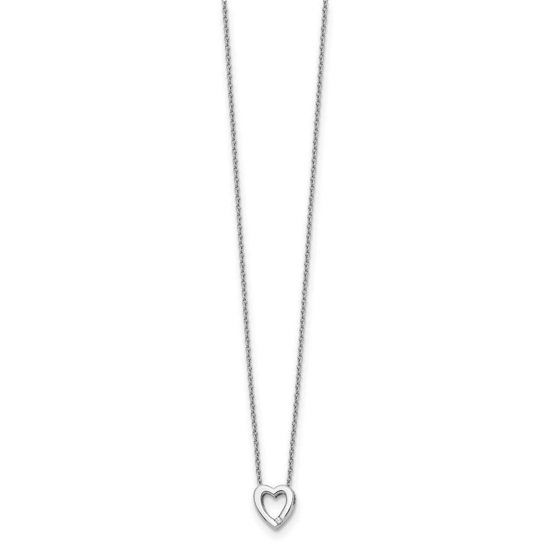 925 Sterling Silver Diamond Heart Pendant Necklace for Women - 18 Inch 12mm Wide Lobster Claw Closure, White Ice Polished .02ct Love Heart Jewelry | Perfect for Valentine's Day, Anniversary & Romantic Gifts