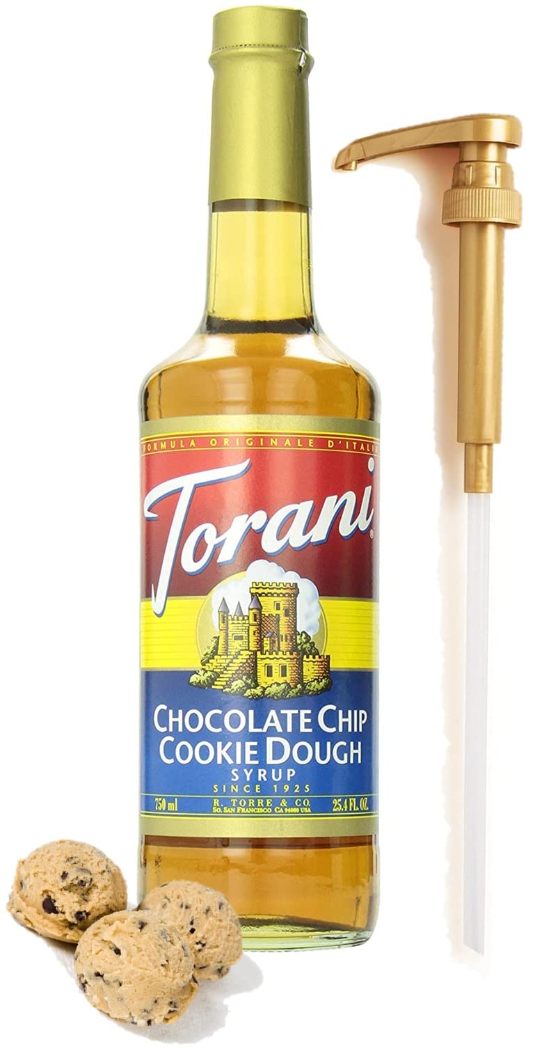 Premium Chocolate Chip Cookie Dough Coffee Syrup - 25.4oz (750ml) Bottle with Free Pump Dispenser | Perfect for Lattes, Iced Coffee & Baking Desserts