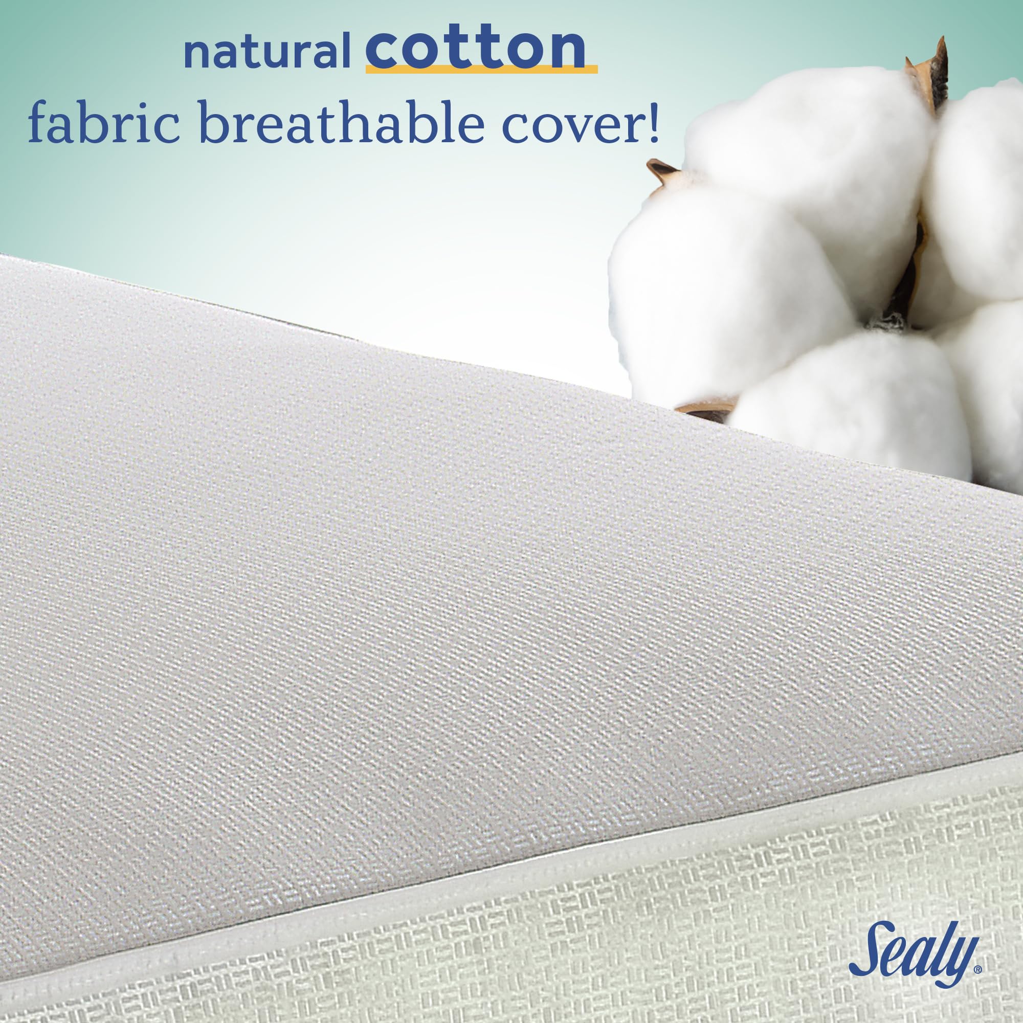 Sealy Baby Cozy Cool Hybrid 2-Stage Waterproof Crib Mattress & Toddler Bed | Cooling Foam, 204 Coils, Cotton Cover | GREENGUARD Gold Certified | Safety & Quality Tested | Made in USA | 52