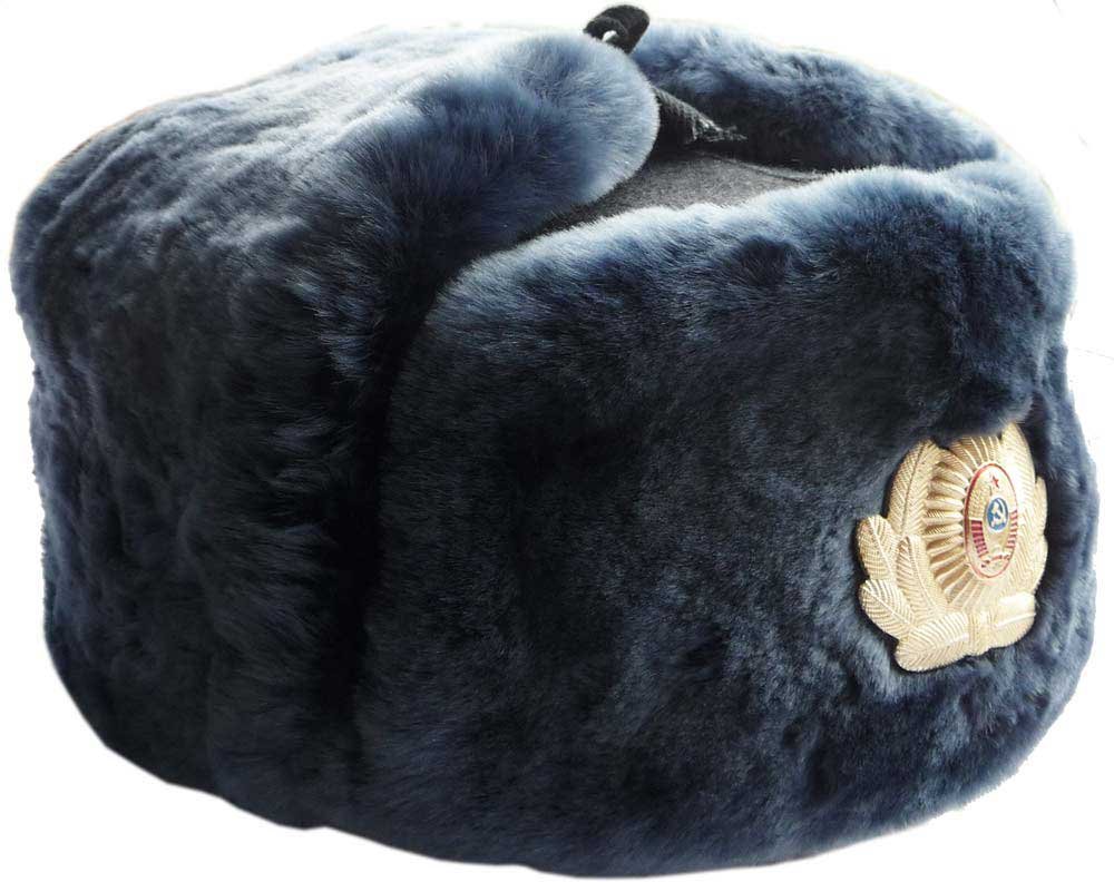Russian Police Style Sheepskin Winter Hat with Eagle Badge - Warm Military Ushanka for Cold Weather, Outdoor Activities & Cosplay