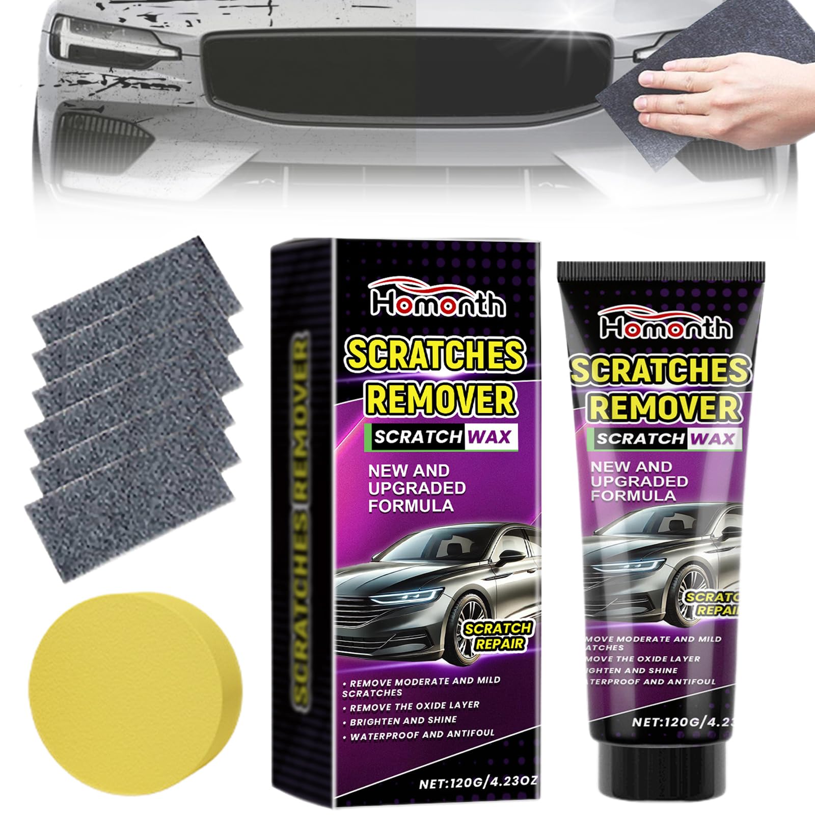 Nano Cloth Car Scratch Remover Kit - Professional Scratch Repair Wax & Microfiber Pads for Car Paint Restoration - Perfect for DIY Auto Detailing, Removing Swirl Marks & Light Scratches (1-Pack)