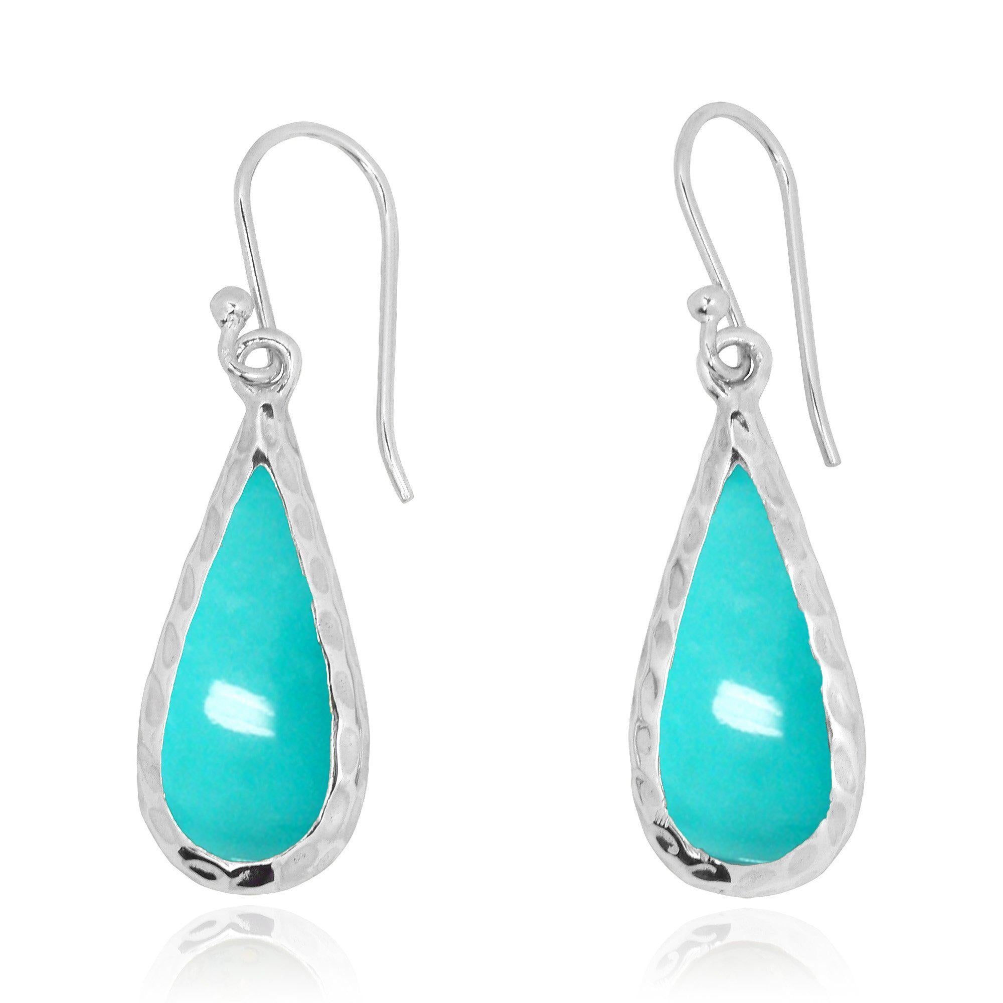 Turquoise Oxidized Silver French Wire Earrings for Women – Handmade Boho Jewelry for Everyday Wear & Special Occasions
