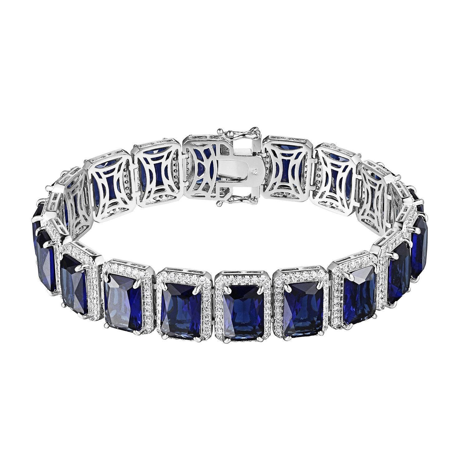 Hip Hop Blue Ruby CZ Solitaire Bracelet for Men - Rick Ross Style Simulated Diamond Jewelry - Perfect for Parties, Gifts & Hip Hop Fashion