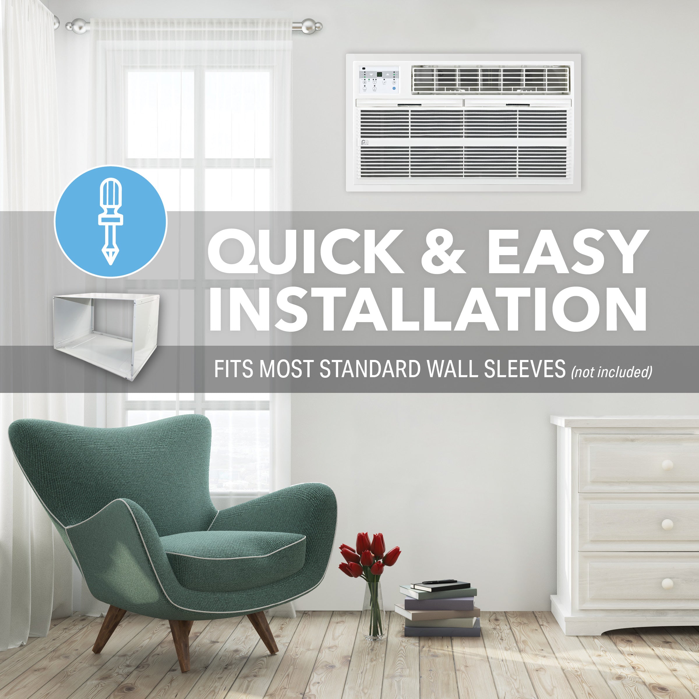 12,000 BTU 115V High Efficiency Through the Wall Air Conditioner with Remote Control - Perfect for Bedrooms, Offices & Small Spaces