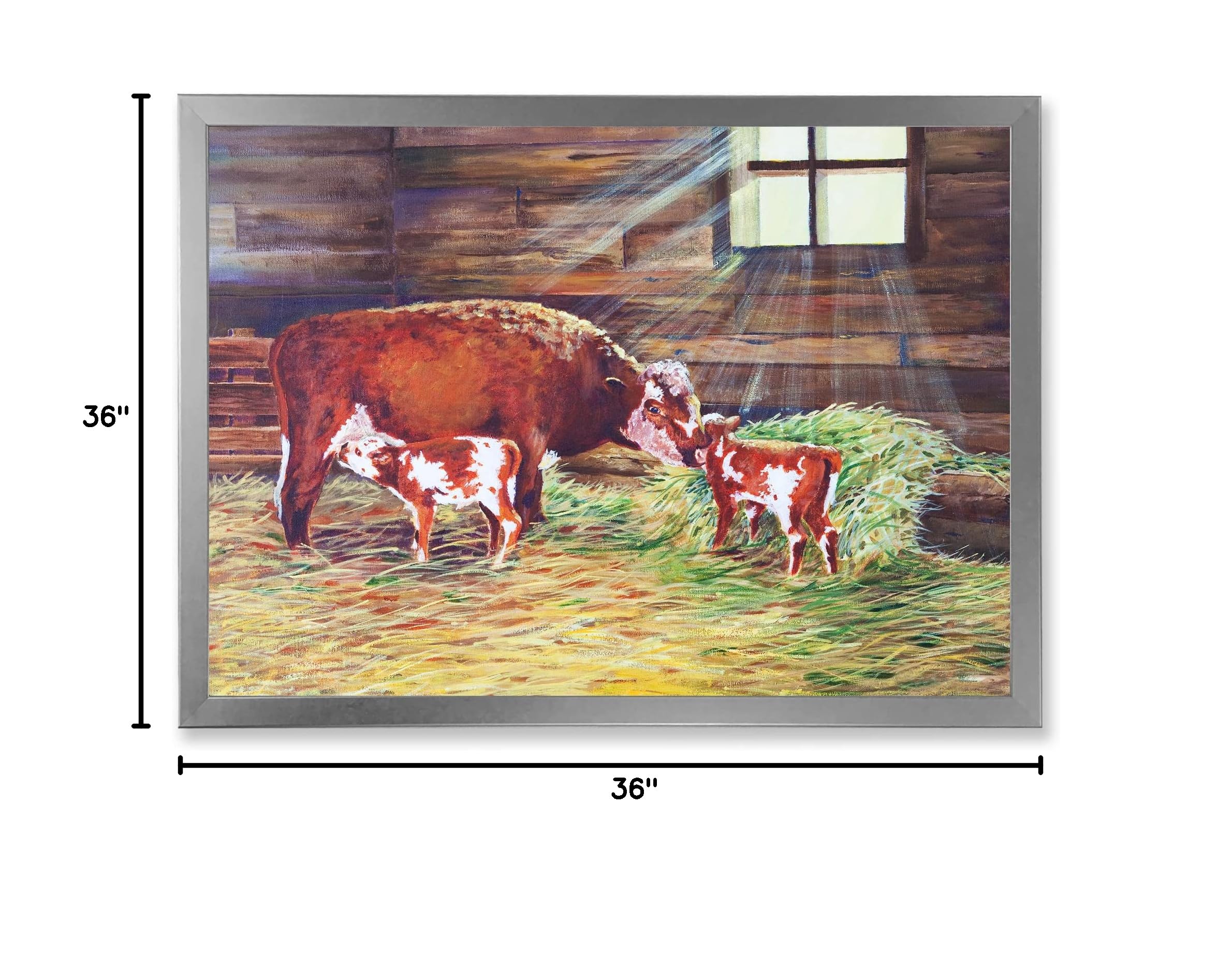 DesignQ Newborn Twin Calves Farmhouse Framed Wall Art - Rustic Nursery Decor, Country Living Room Painting, Farm Animal Themed Home Decoration for Baby Shower Gifts & Cozy Farmhouse Style Interiors