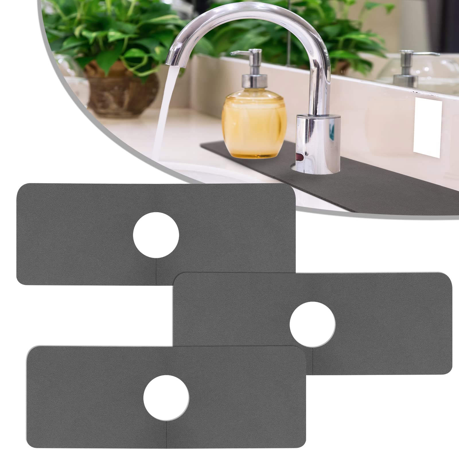 Upgraded 3 Pack Super Absorbent Kitchen Sink Mats - 15 x 5.4 Inch Non-Slip Splash Guard for Faucets, Fast Drying Sink Protector - Perfect for Kitchen Countertops, Dishwashing Areas & Water Spill Protection