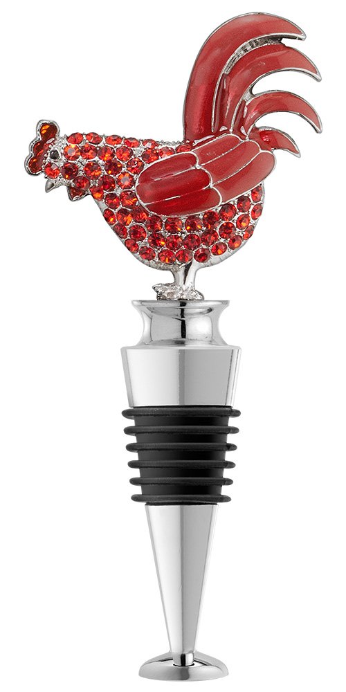 Red Jeweled Rooster Wine Bottle Stopper - Elegant Decorative Gift for Wine Lovers, Kitchen & Home Bar Accessories