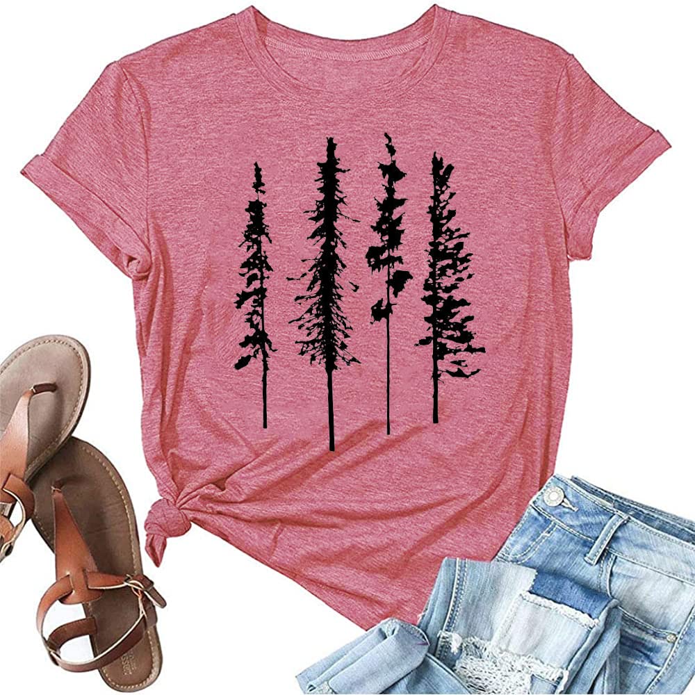 Funny Graphic Women's Skinny Pine Tree T-Shirt - Summer Hiking & Camping Athletic Tees - Nature Inspired Casual Comfortable Clothes for Outdoor Adventures