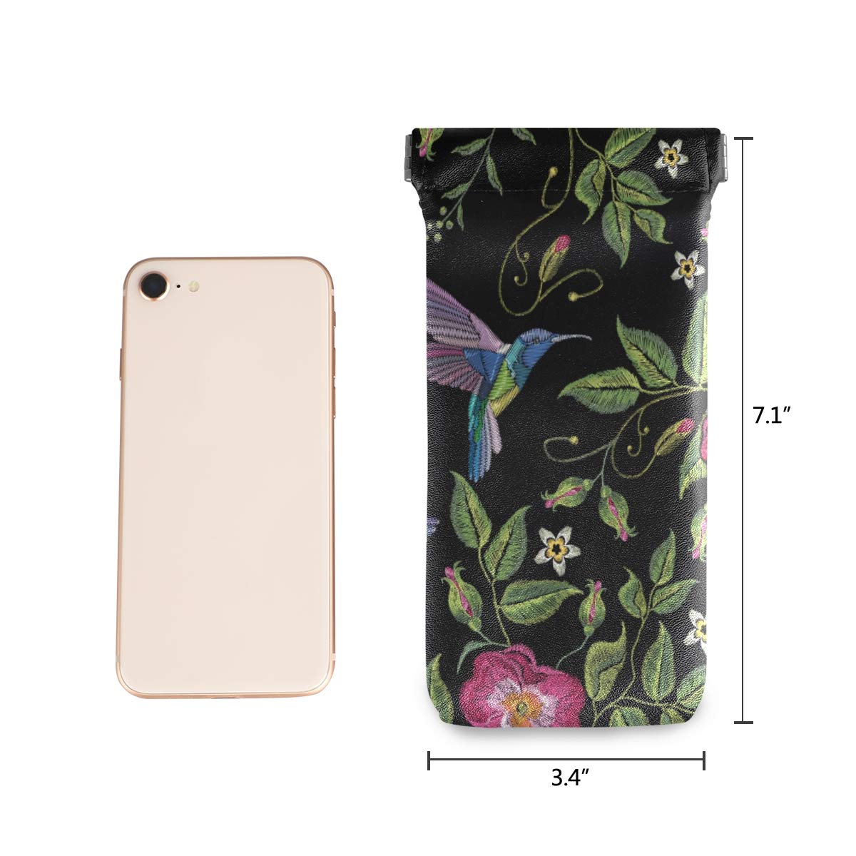 Moyyo Hummingbird Print PU Leather Eyeglasses Case - Soft Portable Sunglasses Pouch for Women & Men | Travel Wallet, Eyewear Protection | Perfect for Daily Use, Office, Vacation & Gift Giving