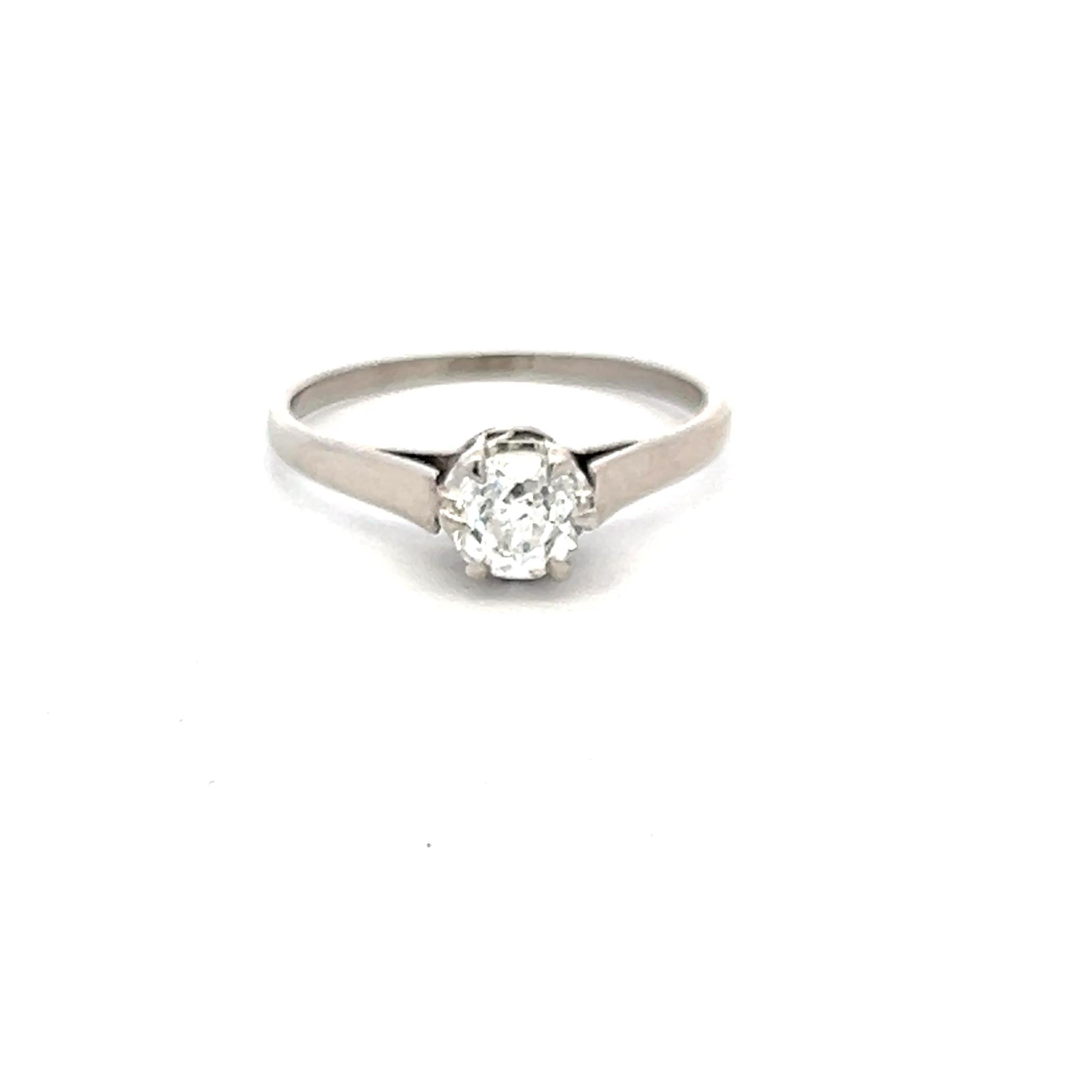 0.43 Carat Old European Cut H VS1 Diamond Platinum Engagement Ring for Women - Vintage Inspired Wedding Band, Anniversary Gift, Proposal Jewelry