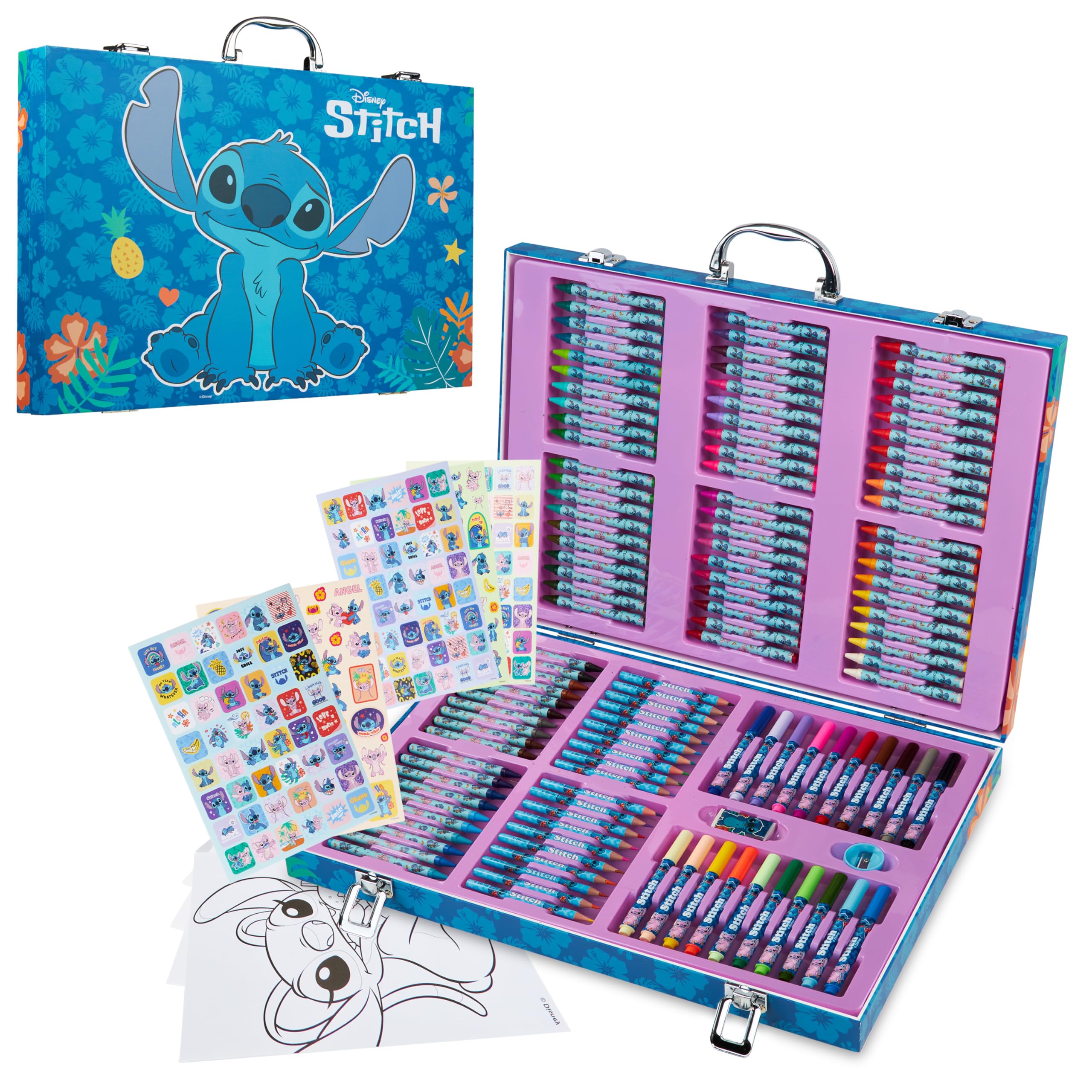 Disney Stitch Art Set for Kids - 130+ Pieces Frozen Coloring Pencils & Crayons, Princess Art Supplies, Creative Gift for Girls & Boys - Perfect for Birthday Parties, School Projects & Family Craft Time (Multi Stitch Collection)