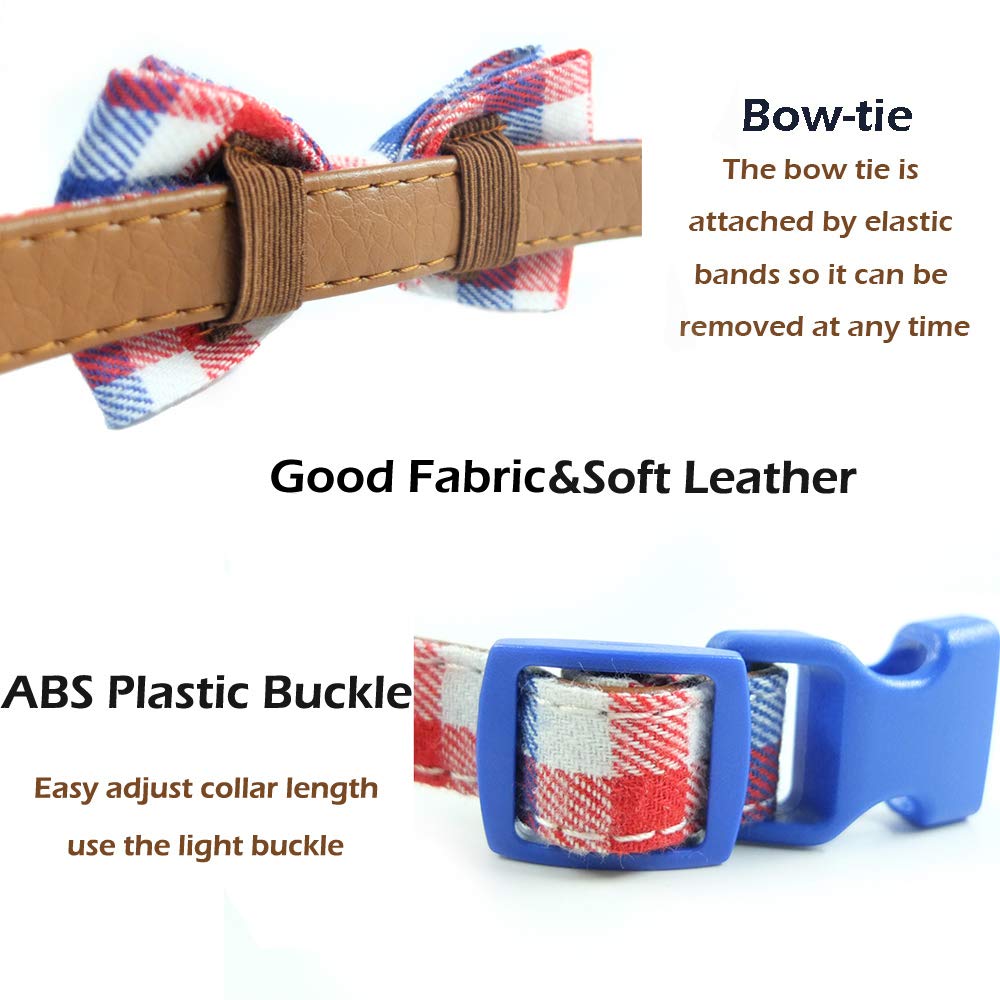 Stylish Plaid Bow Tie Dog Collar - Adjustable Soft Leather Pet Collar for Small Medium Large Dogs (13