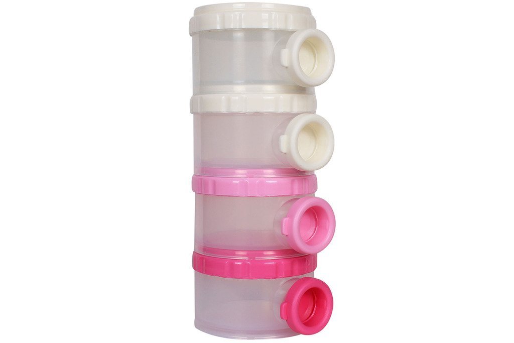Mummamia Baby 4-Tier Clear Plastic Snack Storage Container with Lid - Pink | Organize Baby Food, Snacks, Dry Fruits & Small Toys | Perfect for Nursery, Kitchen & Travel