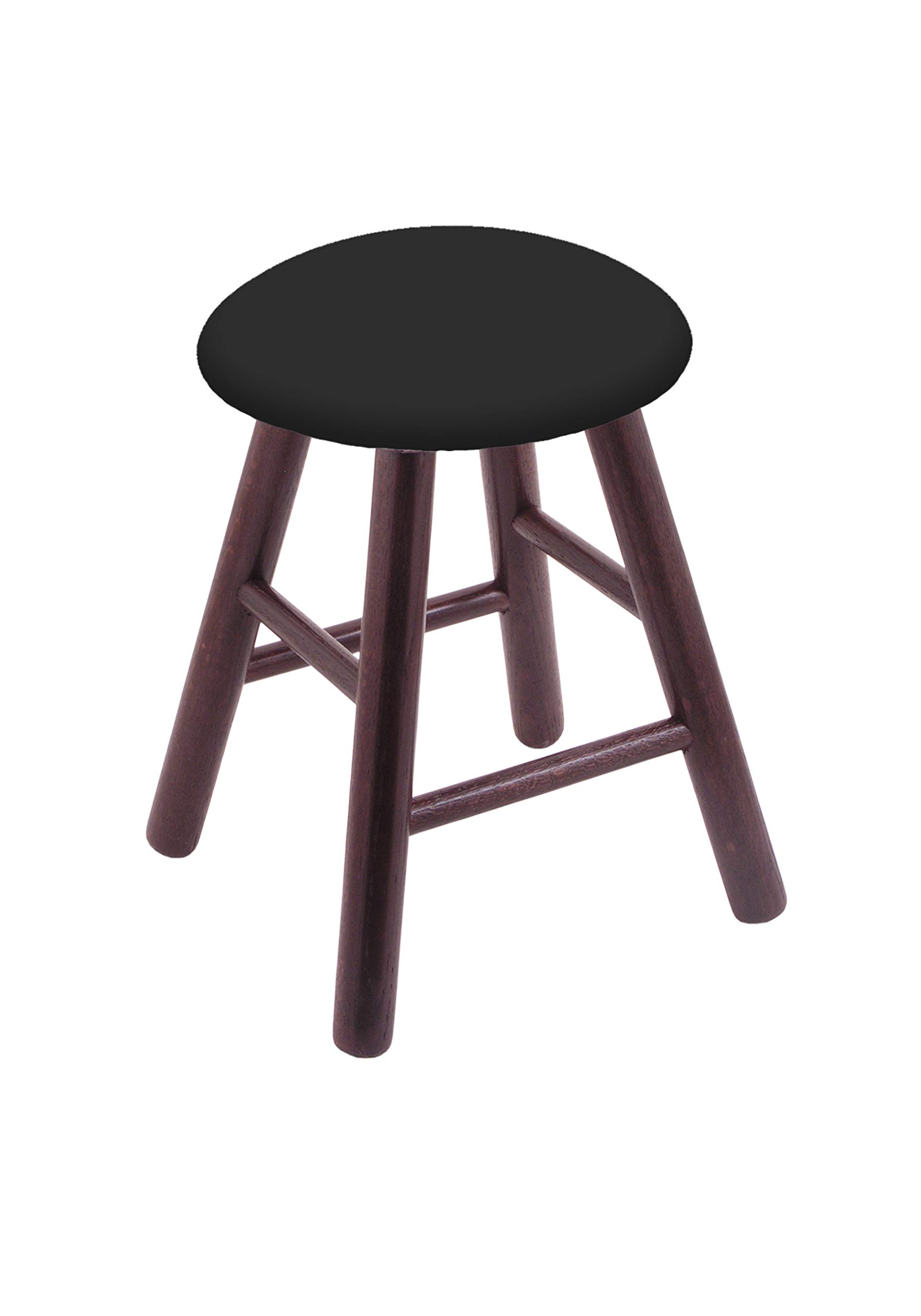 Dark Cherry Oak Vanity Stool with Black Vinyl Seat - Elegant Bathroom & Dressing Room Stool for Makeup, Hair Styling & Home Decor
