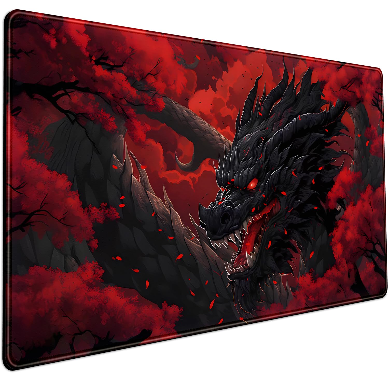 Large Dragon Gaming Mouse Pad - Red & Black XXL Desk Mat (31.5