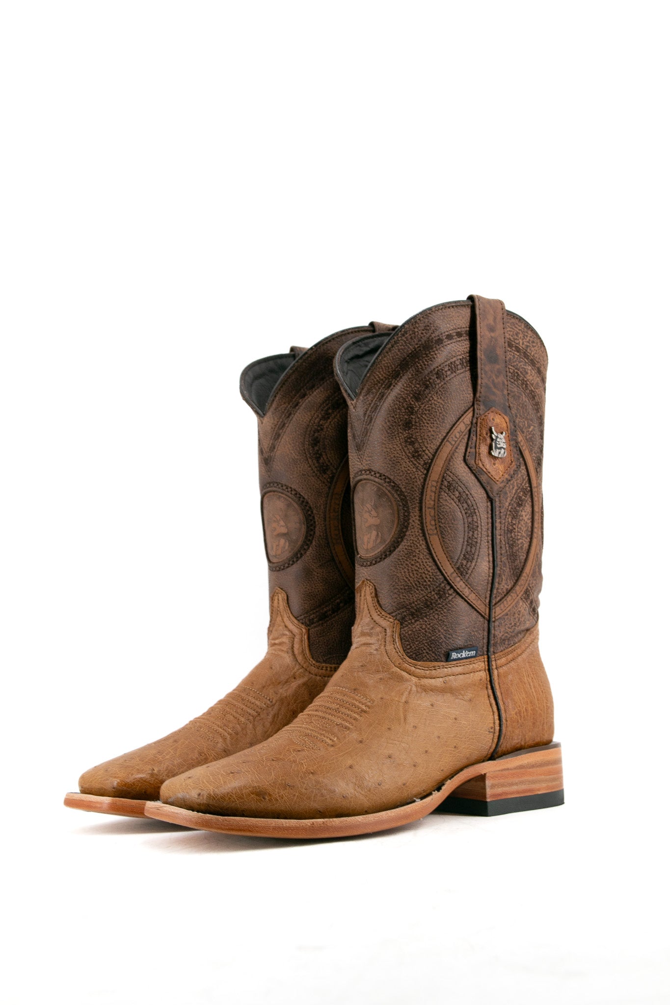 Premium Smooth Ostrich Leather Square Toe Cowboy Boots for Men - Western Style Riding Boots with Exotic Skin - Perfect for Rodeo, Country Music Festivals & Western Fashion