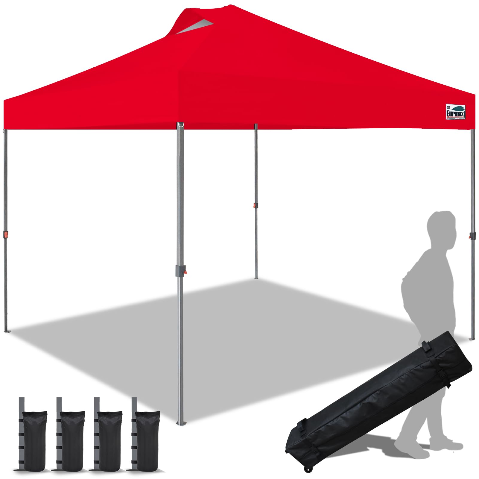 Eurmax USA NOMATTER 10x10ft Pop Up Canopy Tent - One-Person Setup Portable Shelter for Outdoor Events, Instant Sun Shade with Bonus 4 Sand Bags (Red) | Perfect for Beach Parties, Farmers Markets, Camping & Backyard BBQs