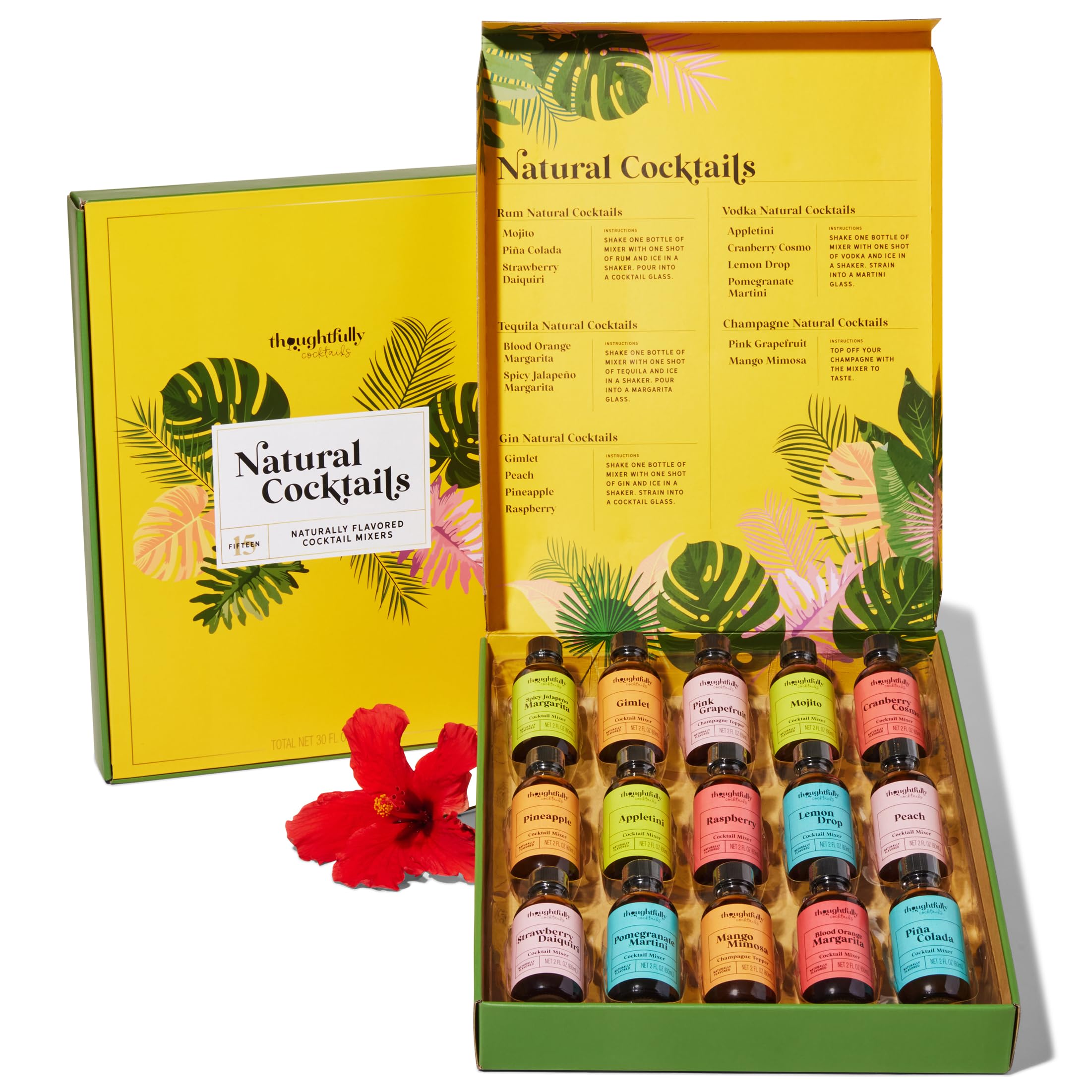 Thoughtfully Cocktails Natural Cocktail Mixer Gift Set - 15 Classic Flavors (Mojito, Pina Colada, Peach & More) | Alcohol-Free Drink Mixers | Perfect for Parties, Weddings & Home Entertaining