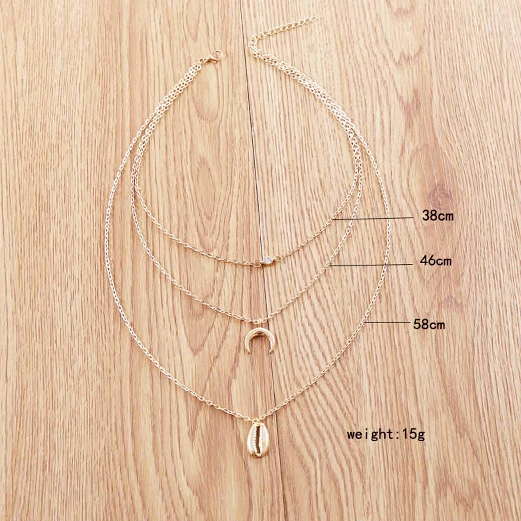 18K Gold Plated Layered Necklace Set with Shell Moon Pendant & Crystal Choker - Elegant Layering Chain Jewelry for Women | Perfect for Date Night, Beach Vacation & Boho Fashion
