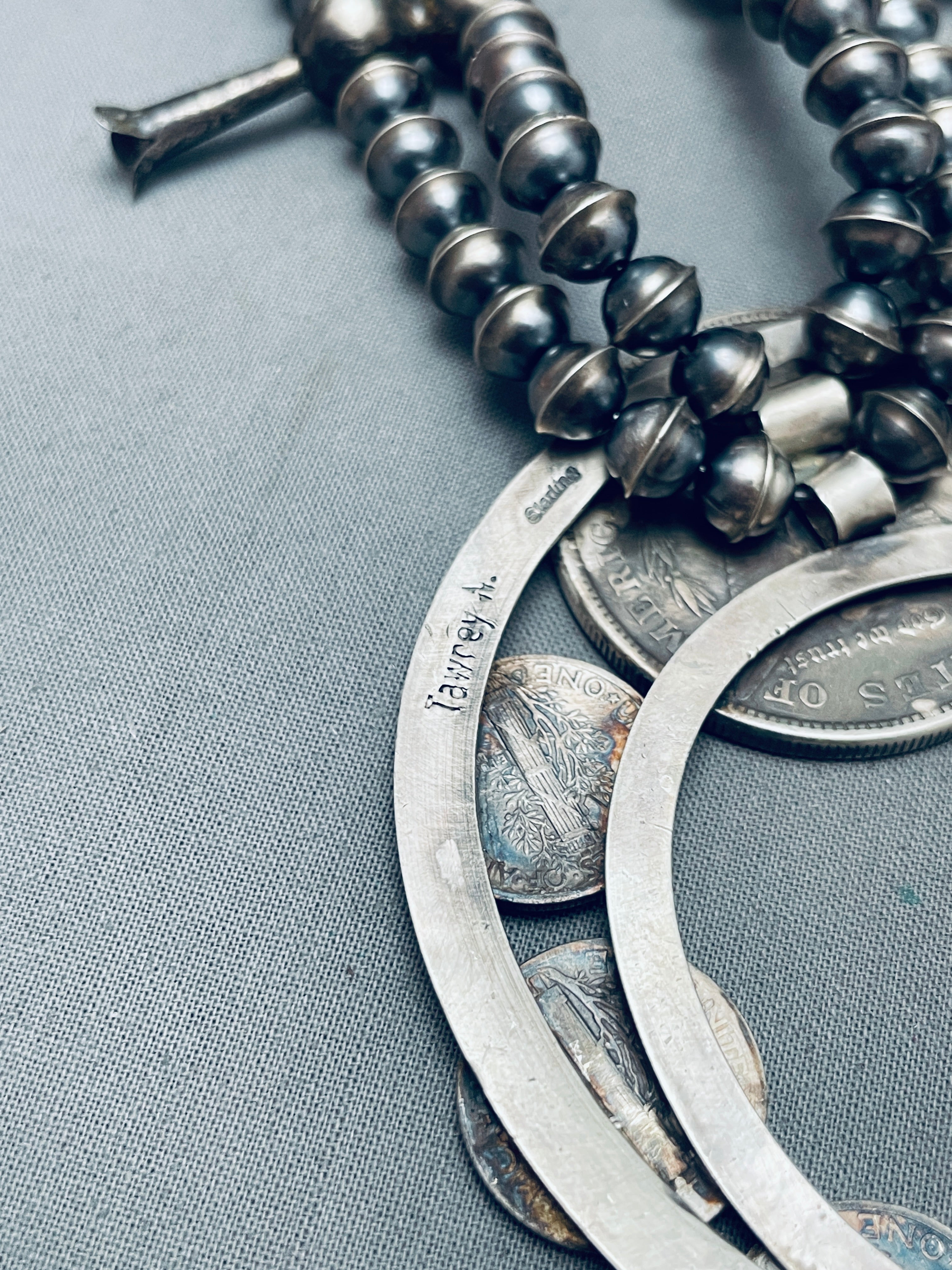 Vintage Navajo Sterling Silver Squash Blossom Necklace - 127g Authentic Native American Coin Jewelry - Perfect for Boho Fashion, Western Wear & Special Occasions
