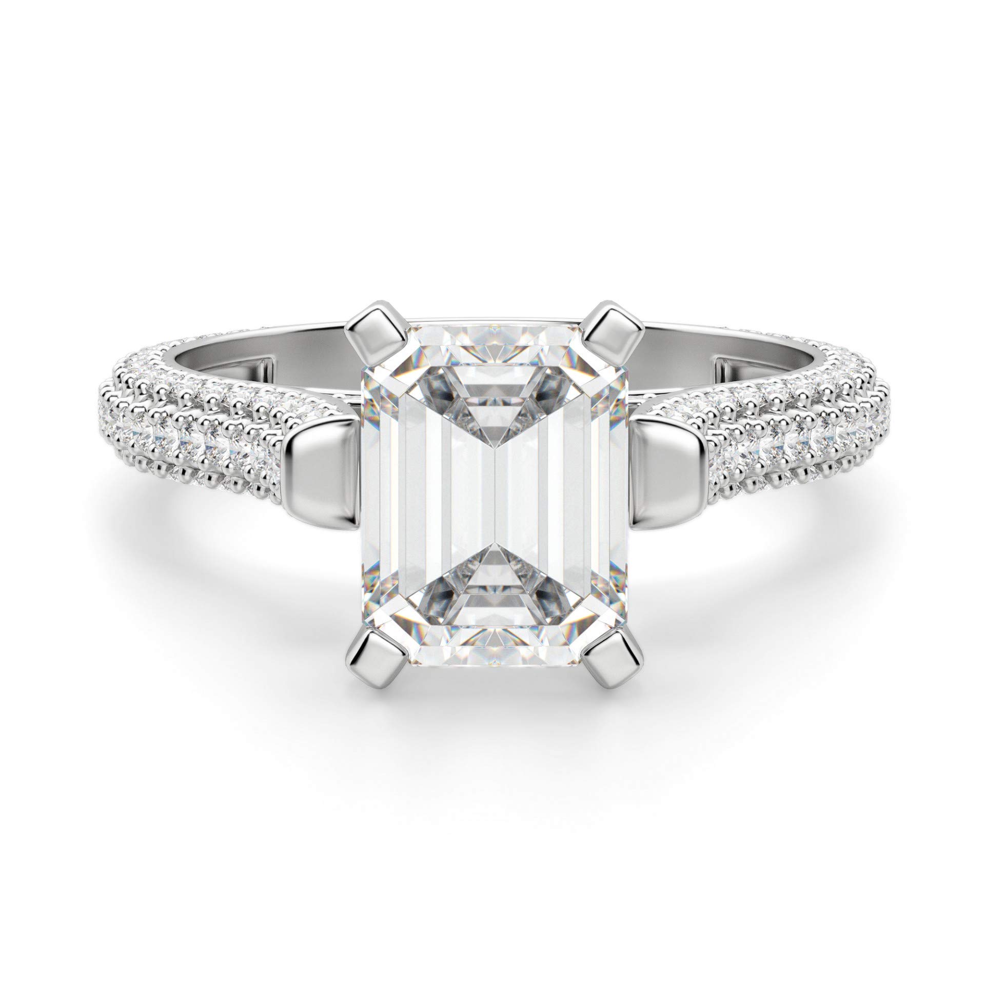 4.16 TCW Emerald Cut Colorless VVS1 Moissanite Engagement Ring for Women - Wedding, Anniversary, Promise Ring - Vintage Halo Solitaire Design - Perfect for Proposals, Bridal Jewelry & Special Occasions
