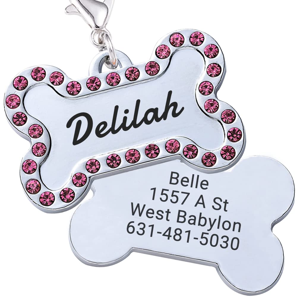 Custom Pet ID Tags with Rhinestones - Engraved Name & Phone for Dogs & Cats - Perfect Gift for Pet Lovers