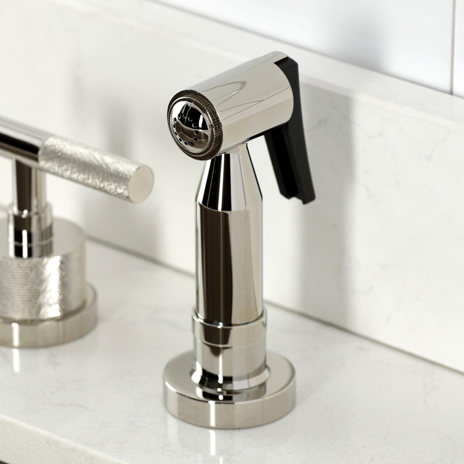 Premium 4-Hole Widespread Kitchen Faucet with Dual Knurled Handles & Brass Pull-Down Sprayer - Ideal for Modern Kitchens, Renovations & High-End Home Upgrades