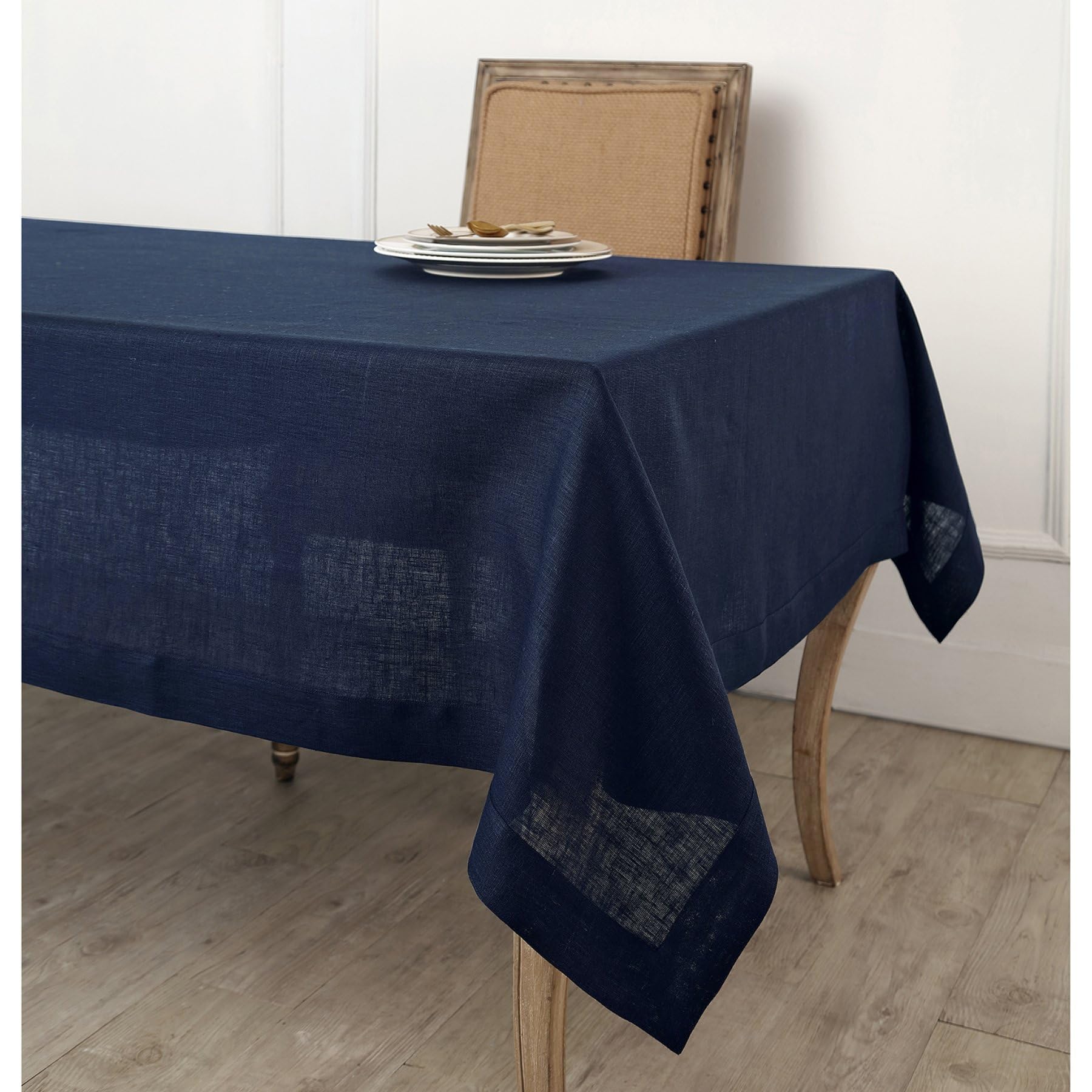 Solino Home 100% Pure Linen Tablecloth - Navy Blue Rectangle Table Cover 54 x 72 Inches - Machine Washable for Dining Room, Wedding, Party Decor - Perfect for Spring, Easter & Mother's Day Celebrations