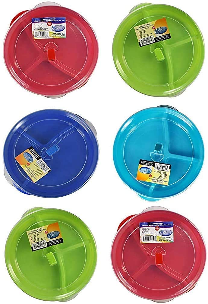 Set of 6 Microwave Safe Food Storage Containers with 3 Compartment Divided Trays & Vented Lids | BPA-Free Meal Prep Containers for Office Lunch, Meal Delivery & Leftovers Storage