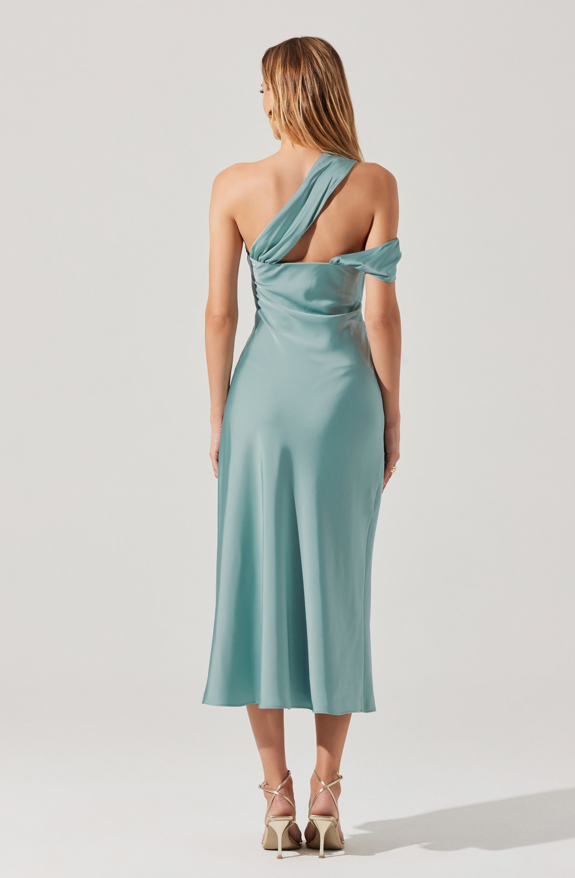 Elegant Cersei One Shoulder Midi Dress for Women - Summer Party, Cocktail, Wedding Guest Outfit - Flowy Chiffon Formal Dress with Side Slit