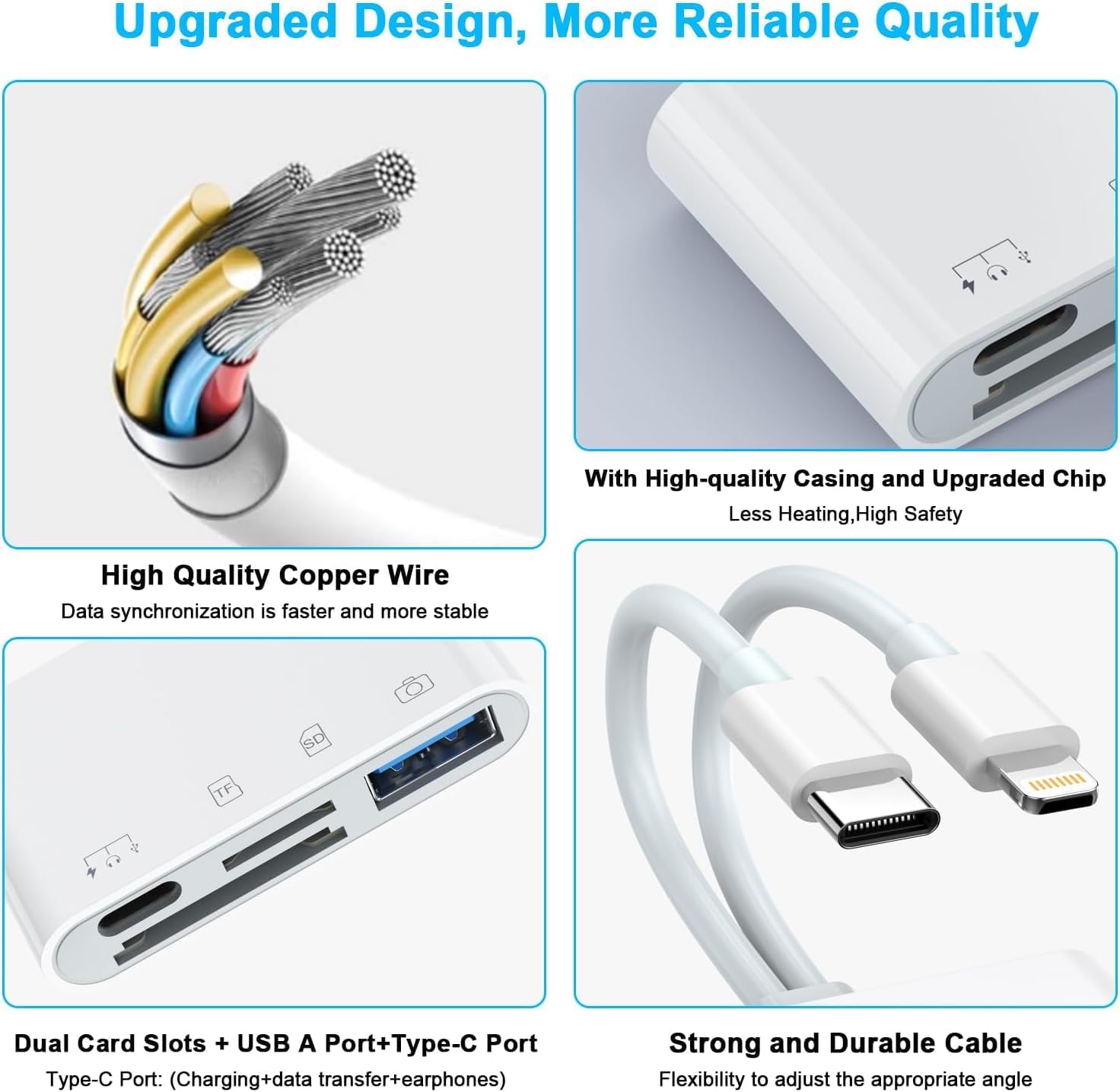 4-in-1 USB C & Lightning Card Reader - SD/TF Memory Card Adapter for iPhone 15/14/13, iPad, MacBook & Windows Laptops | Dual Connector OTG Card Reader for Digital Cameras & Photography | Supports Fast Charging & File Transfer