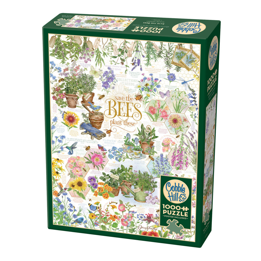 Save the Bees 1000 Piece Jigsaw Puzzle | Eco-Friendly Cobble Hill Puzzle for Adults & Teens | Perfect for Family Game Night & Earth Day Activities