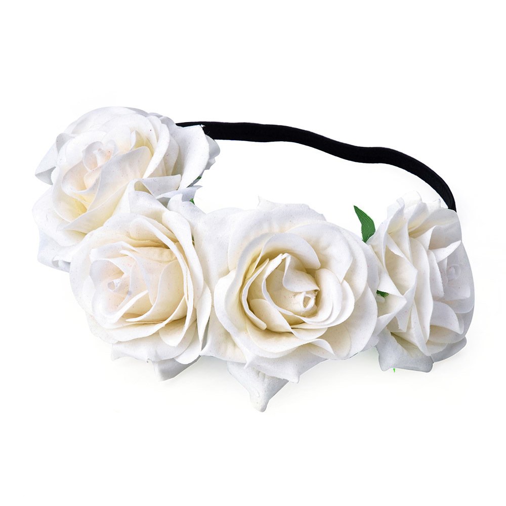 Hawaiian Flower Headband for Women - Stretchable Rose Floral Crown - Perfect for Luau Party, Beach Wedding, Festival, and Summer Vacation Accessories