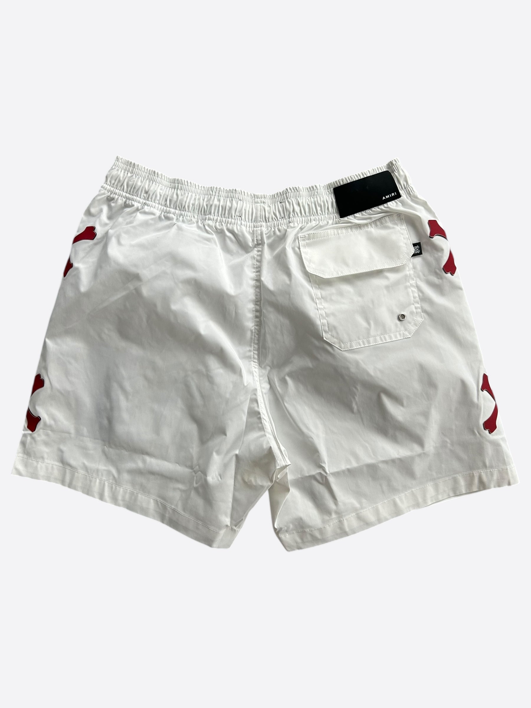 Amiri White & Red Bones Swim Shorts for Men - Stylish Beachwear for Summer Vacations & Pool Parties