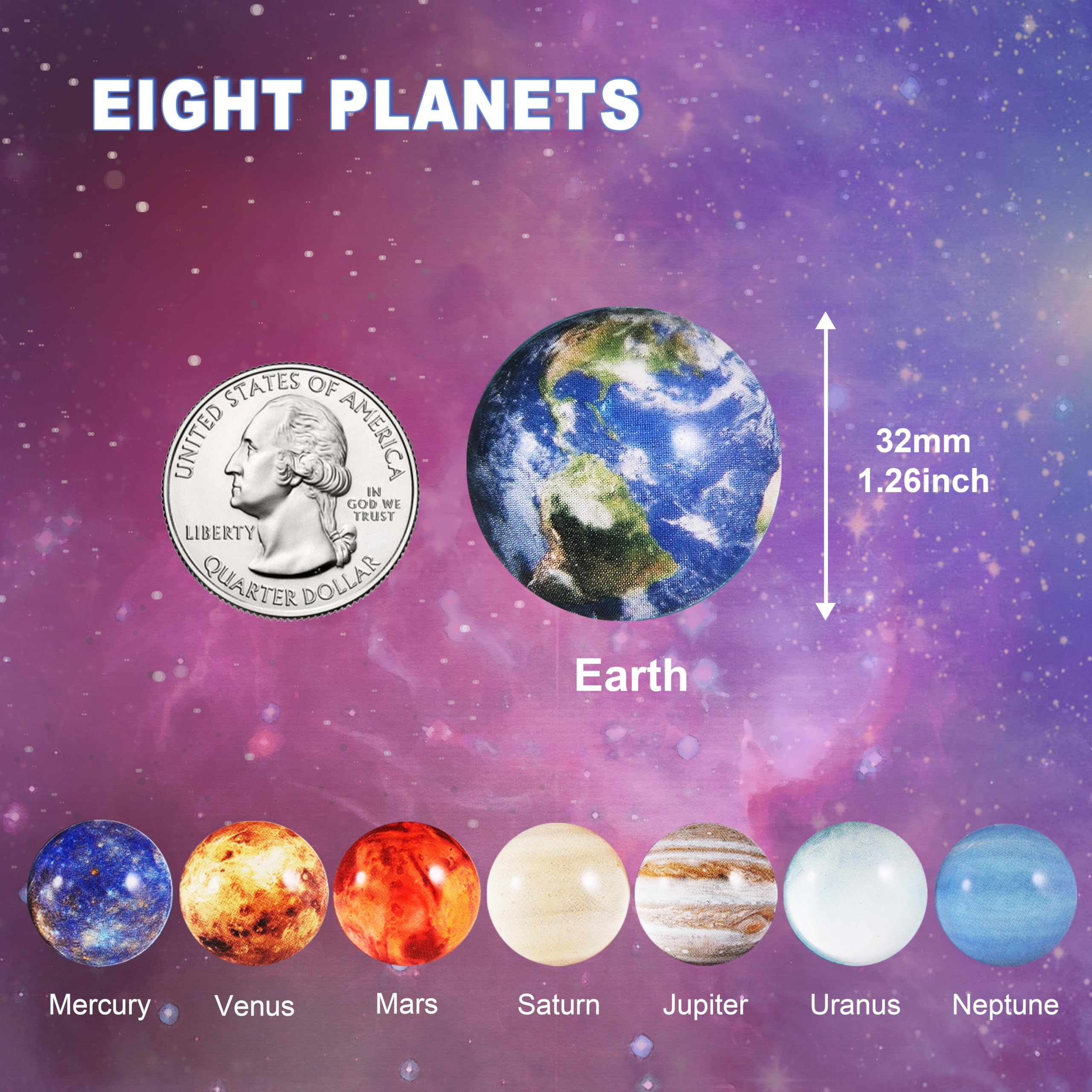 24PCS Solar System Bouncy Balls - 8 Planets Themed Party Favors for Kids, 32mm Space-Themed Balls for Birthday Gifts, Classroom Rewards & Science Learning Toys