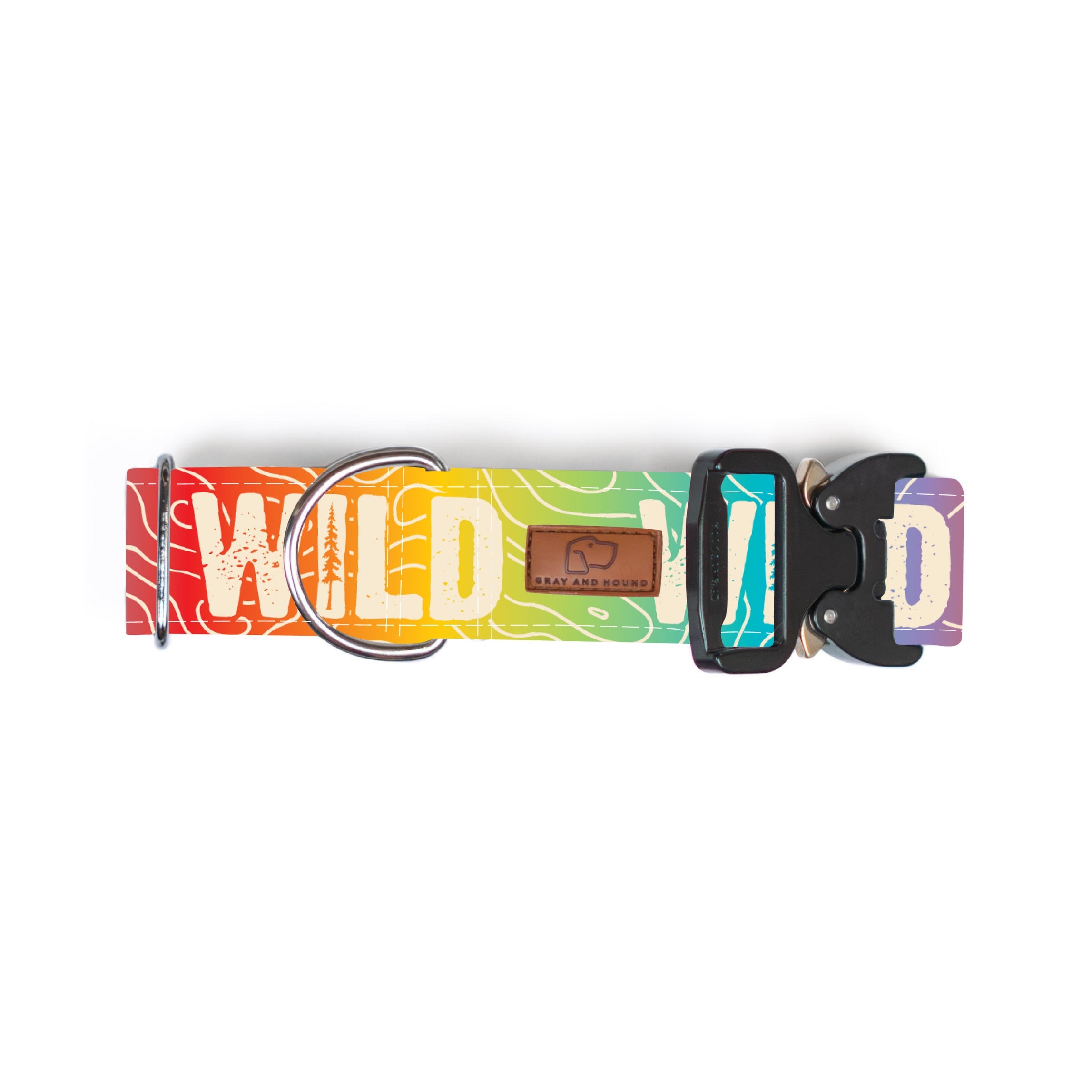 Rainbow Topo Wild Dog Collar - Special Edition Waterproof Reflective Pet Collar for Medium & Large Dogs - Perfect for Hiking, Camping & Night Walks