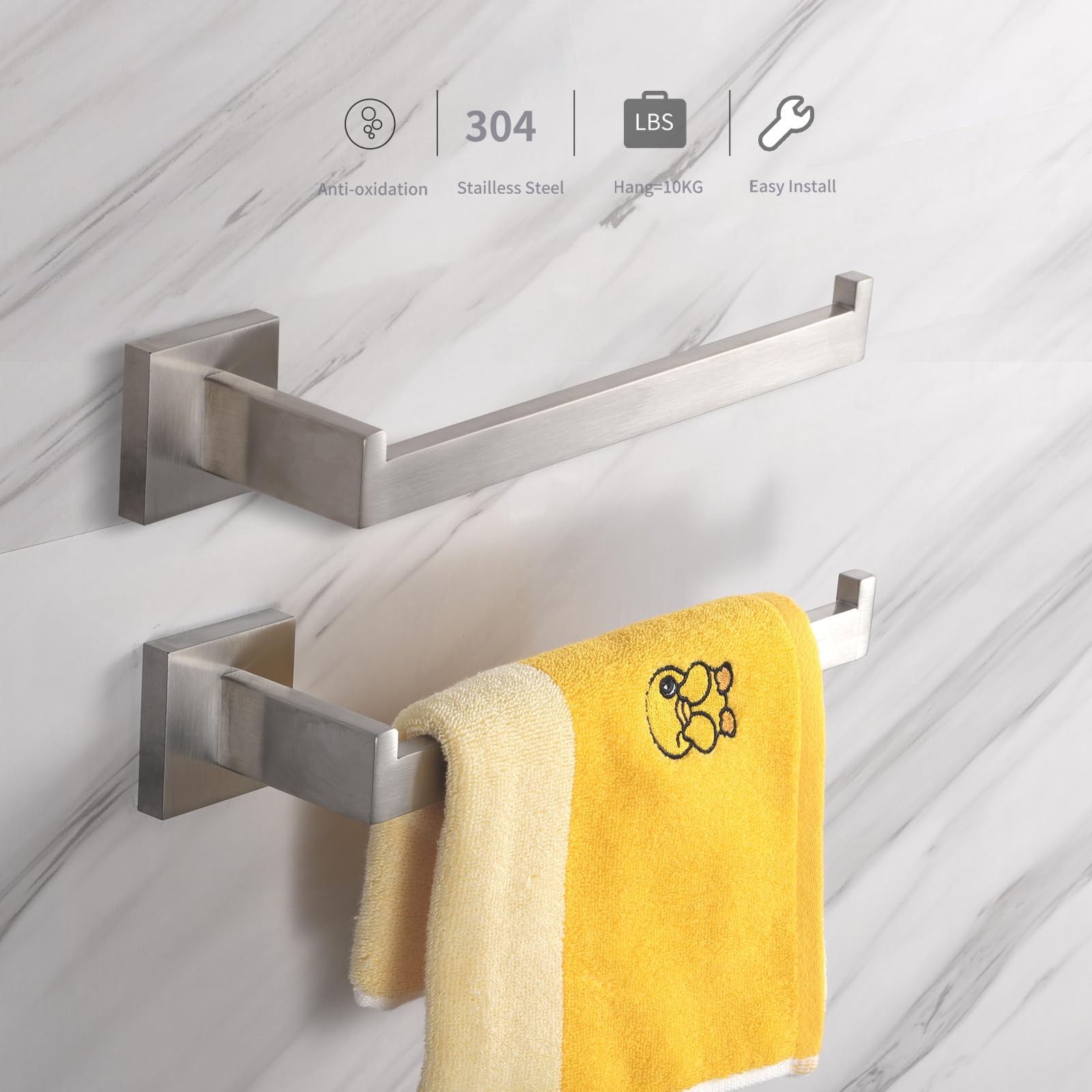 10 Inch Brushed Nickel Hand Towel Bar - Right Side Square Towel Ring for Kitchen & Bathroom Wall Mount | Stainless Steel Modern Towel Rack Hanger (A8806BN) | Perfect for Small Spaces, Guest Bathrooms & Spa-Style Decor
