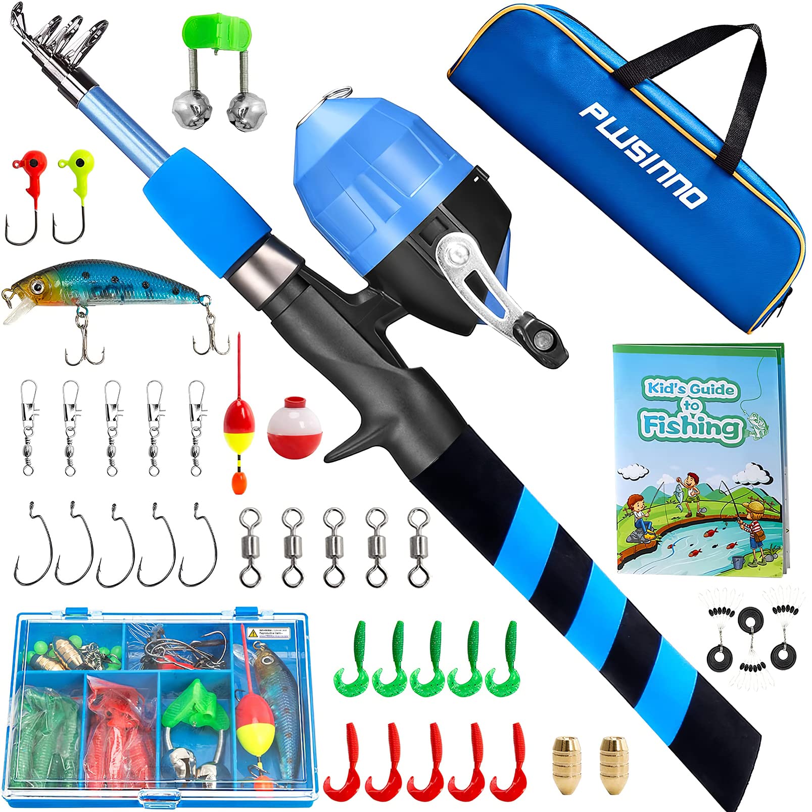PLUSINNO Kids Fishing Pole - Telescopic Fishing Rod and Reel Combo Kit with Tackle Box for Boys & Girls | Portable Youth Fishing Gear for Lakes, Ponds, and Outdoor Adventures