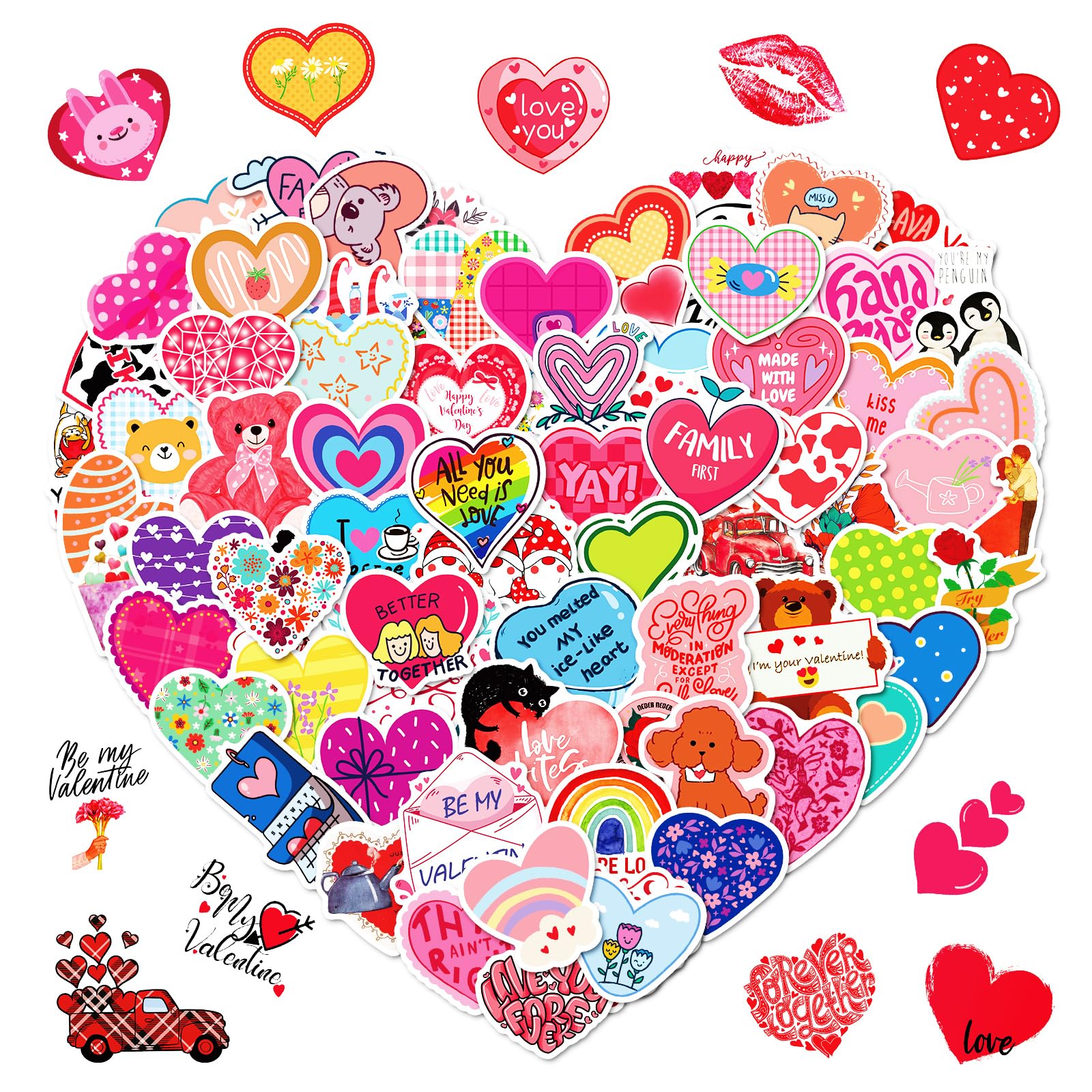 100PCS Heart Stickers for Valentine's Day - Unique Non-Repeating Love Stickers, Romantic Party Decorations, DIY Scrapbooking & Gift Wrapping Supplies - Perfect for Valentine's Gifts, Cards, Journals, and Party Favors