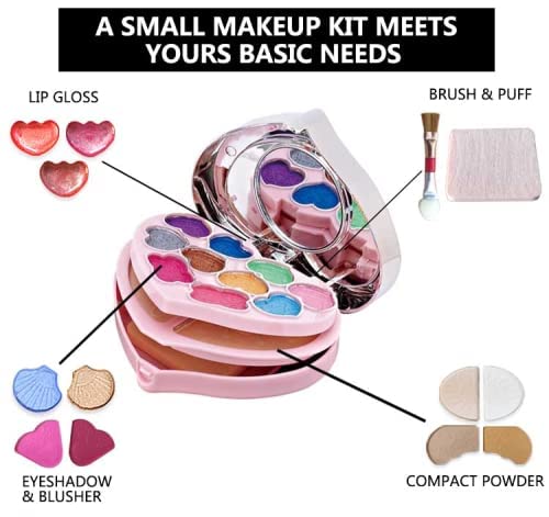 LANELLIE Makeup Kit for Girls - Full Set with Eyeshadow, Lip Gloss, Mirror & Contour Powder - Perfect for Teens, Beginners & Birthday Gifts - Great for Parties, School Events & Makeup Practice