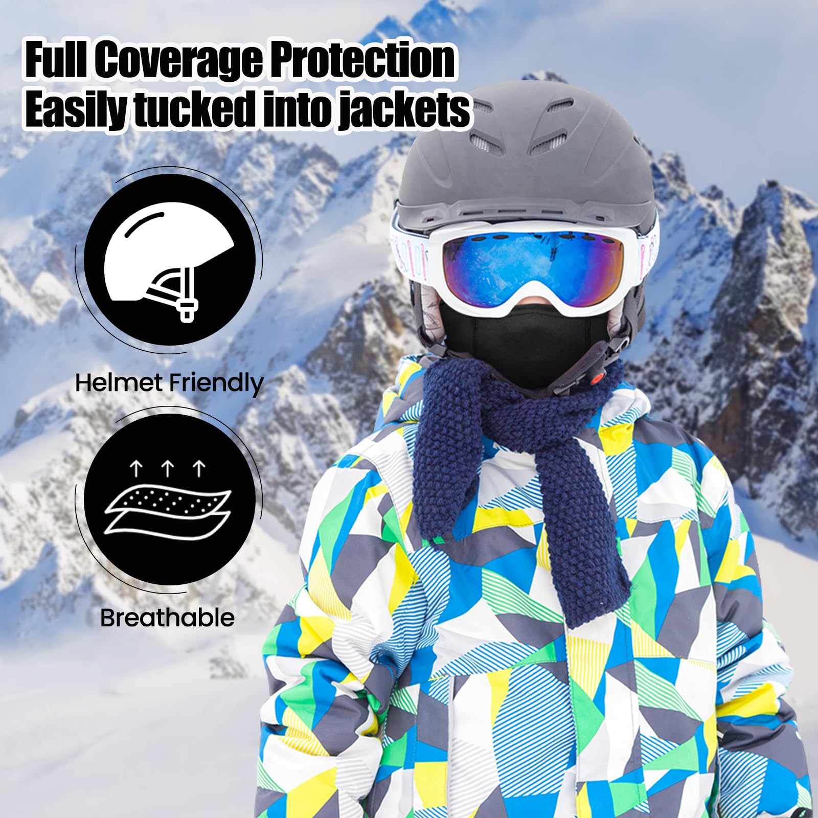 Kids Balaclava Ski Mask Scarf - Warm Fleece Neck Gaiter & Full Face Cover for Cold Weather - Winter Sports Accessories for Boys & Girls (Black) - Perfect for Skiing, Snowboarding & Outdoor Winter Activities