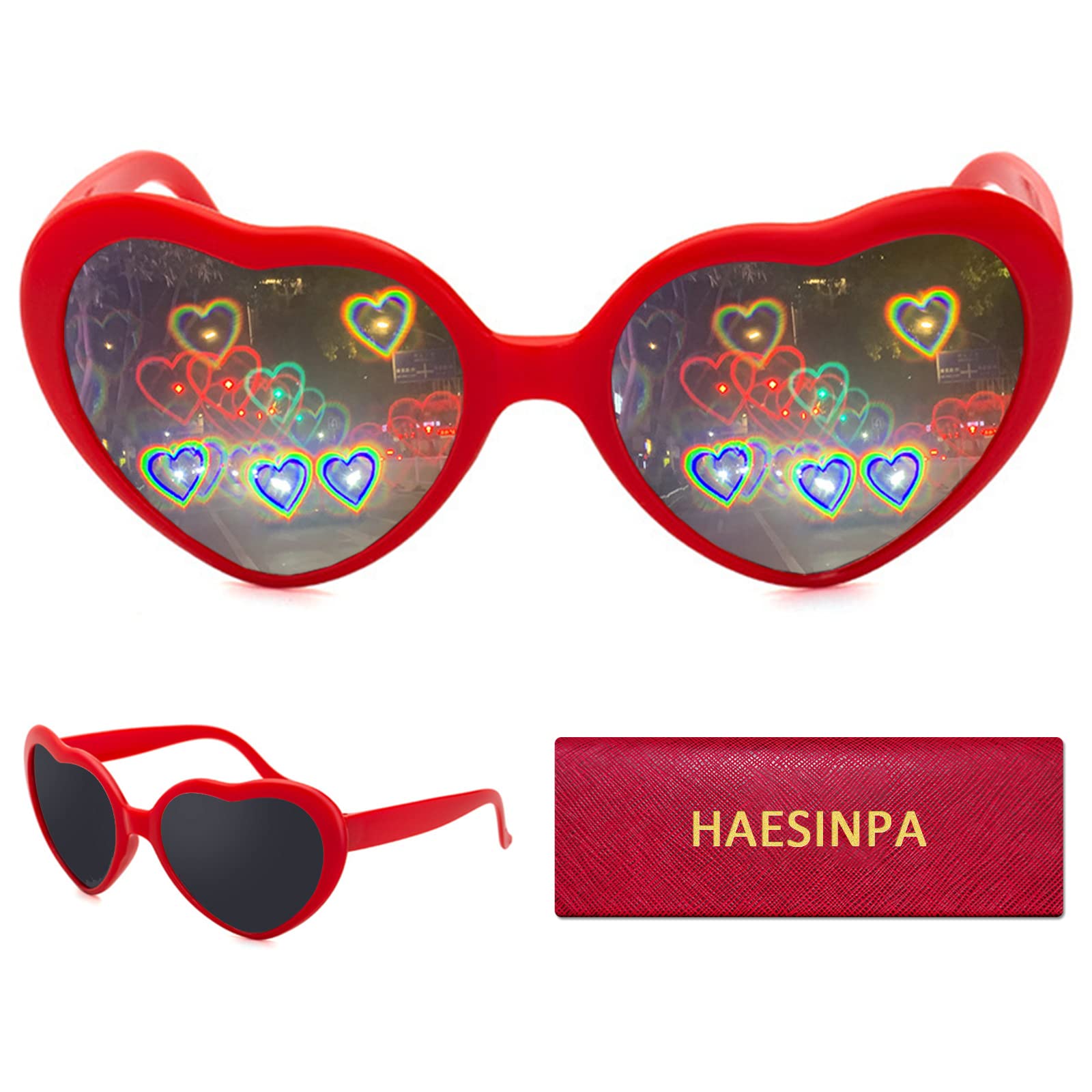 Heart-Shaped Glasses with Red Lens Effect - Trendy Heart Frame Sunglasses with Protective Case | Perfect for Valentine's Day, Costume Parties & Fashion Accessories