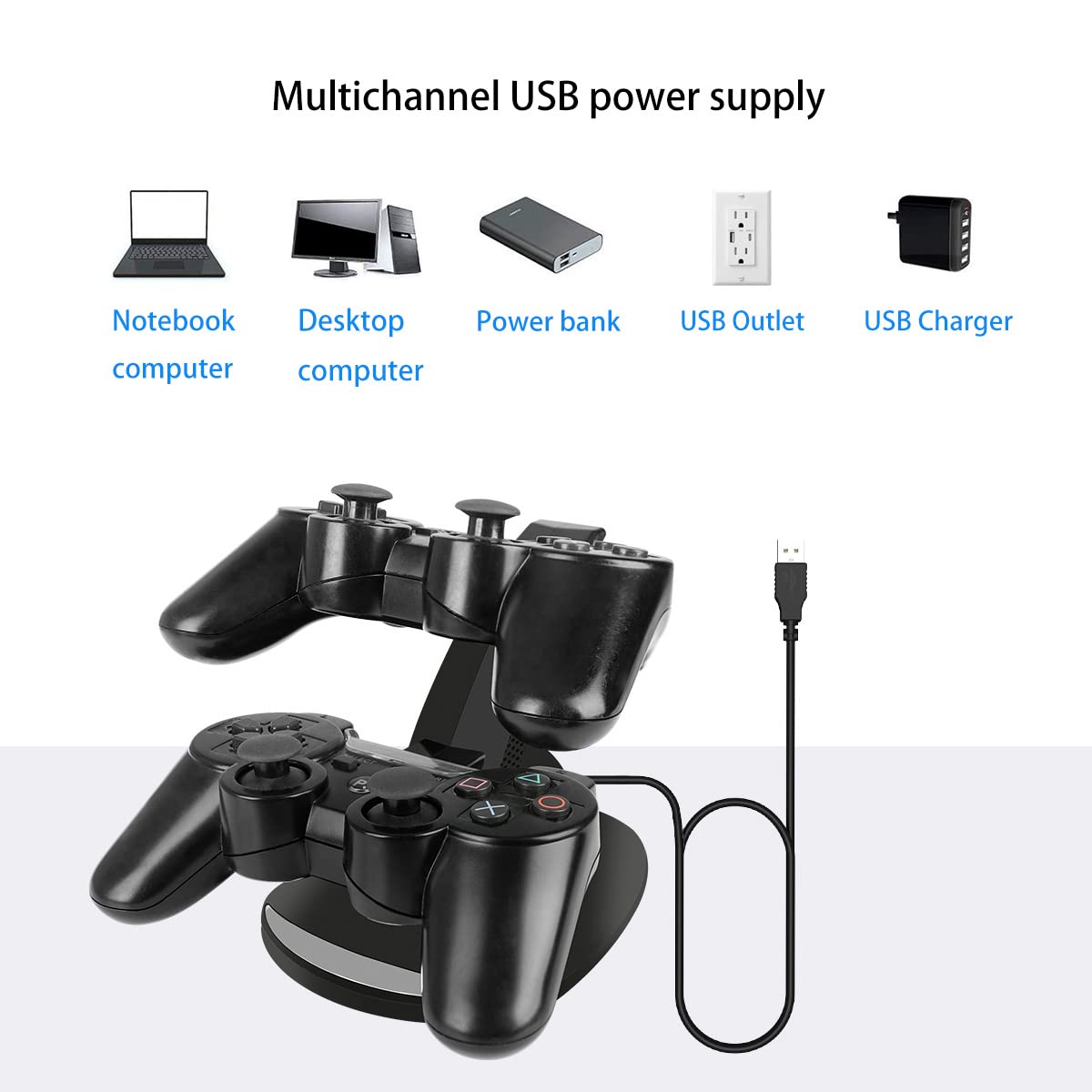 VSEER PS3 Controller Charger - Dual Charging Dock Station Stand for Playstation 3 with LED Indicators (Black) - Fast Charging for Gaming Sessions & Multiplayer Setup