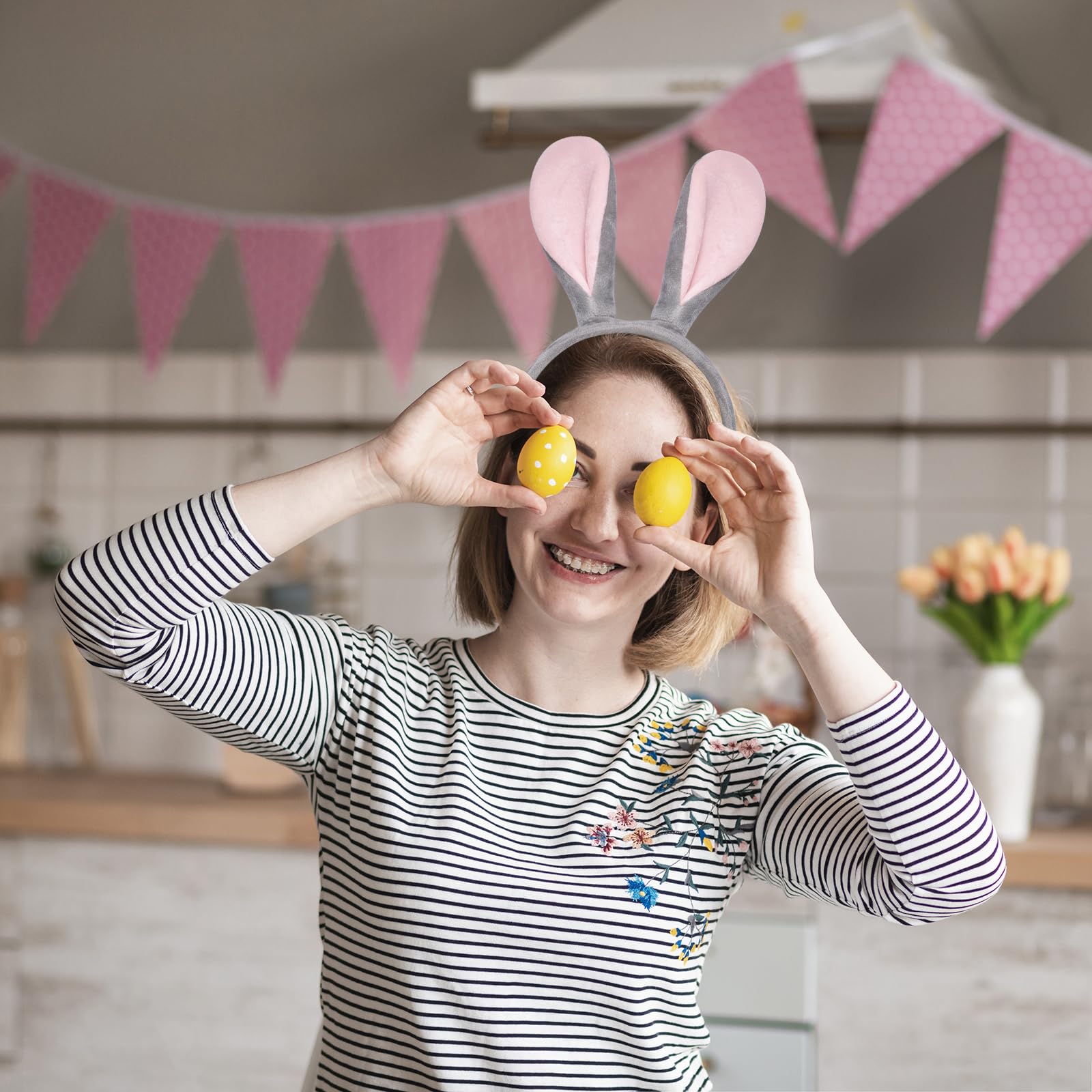 Cute Bunny Ears Headband for Women Kids - Easter Halloween Party Costume Accessories - Perfect for Dress Up, Cosplay, and Themed Celebrations