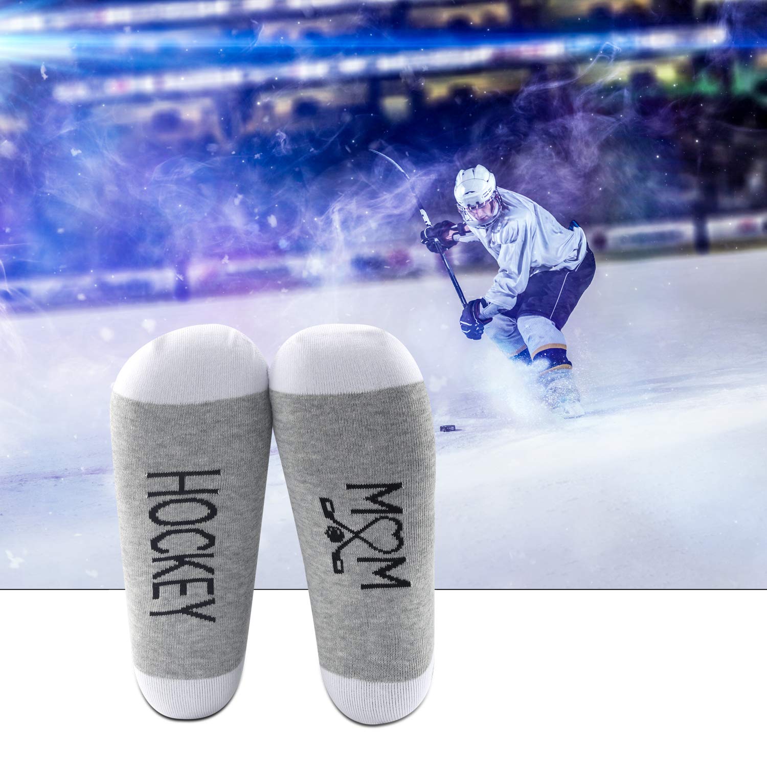 MBMSO 2 Pairs Hockey Mom Socks - Funny Hockey Player Gifts for Women & Moms - Novelty Sports Socks for Hockey Lovers - Perfect for Games, Practices & Team Spirit