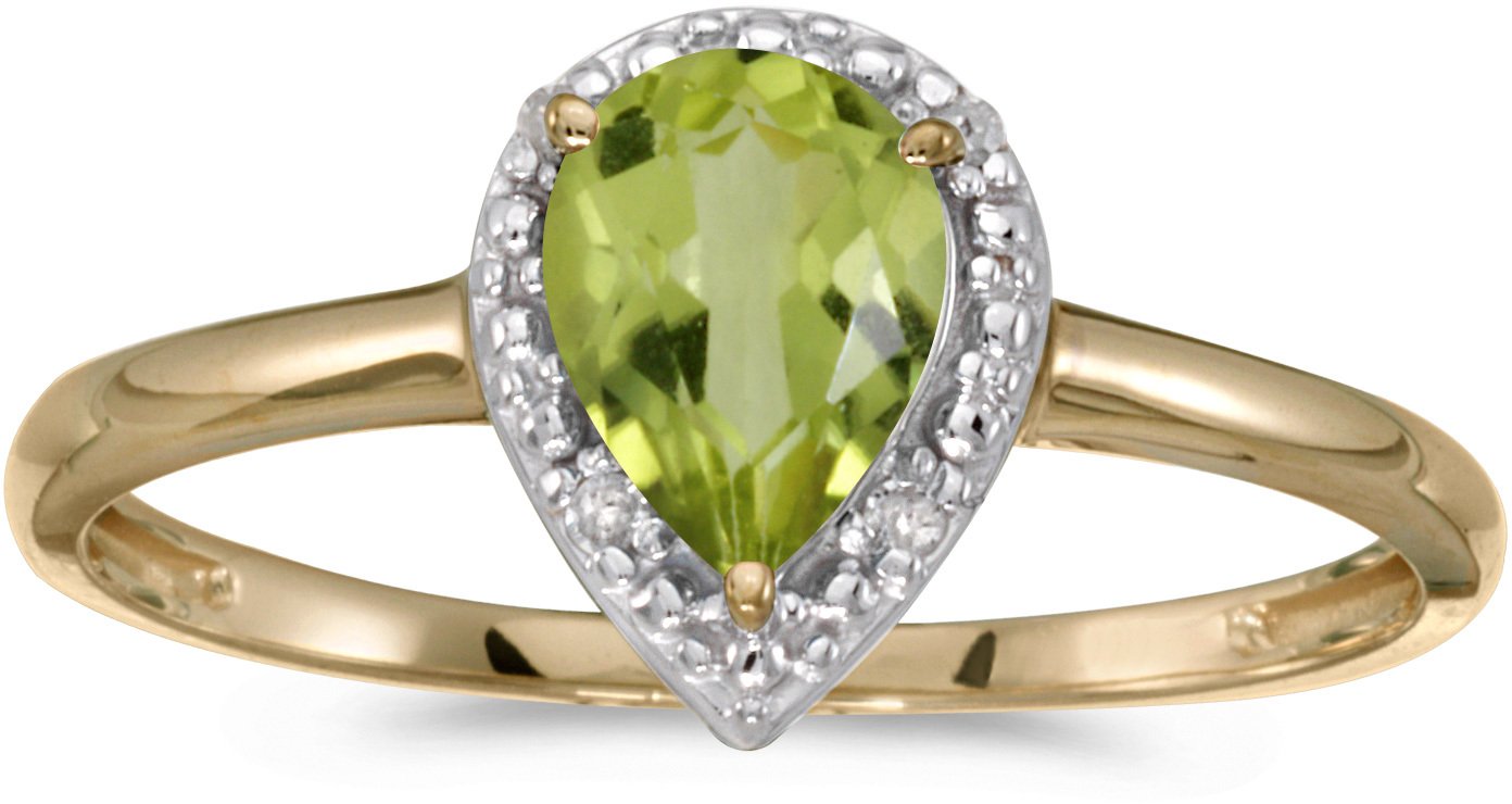 14K Yellow Gold Pear Peridot and Diamond Ring - Elegant Birthstone Jewelry for Women, Perfect for Engagement, Anniversary & Special Occasions