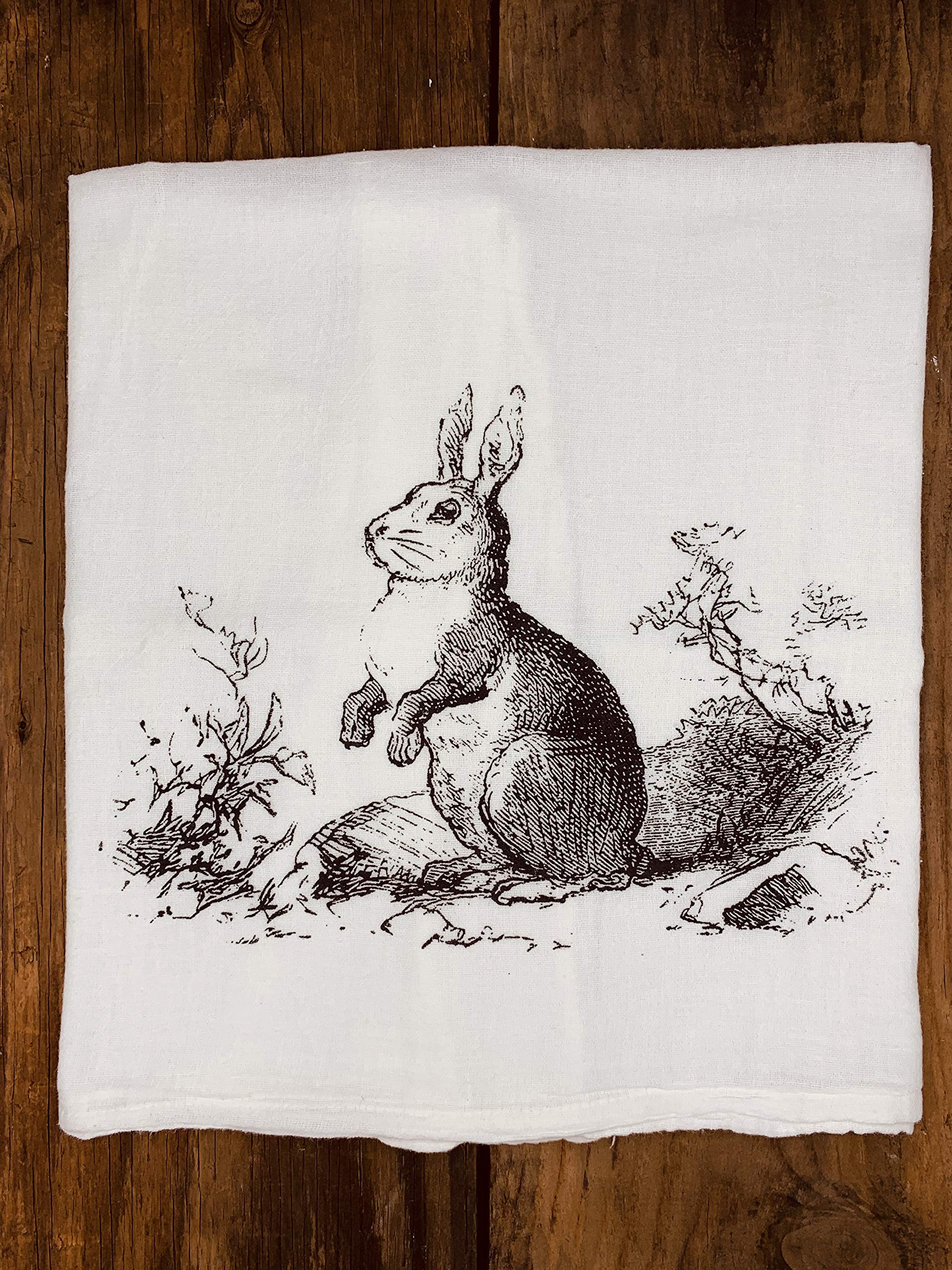 Vintage Rabbit Tea Towel - Easter Spring Bunny Hare Dish Towel for Kitchen, Farmhouse Decor - Perfect for Easter Decorations, Spring Tea Parties & Farmhouse Style Kitchens